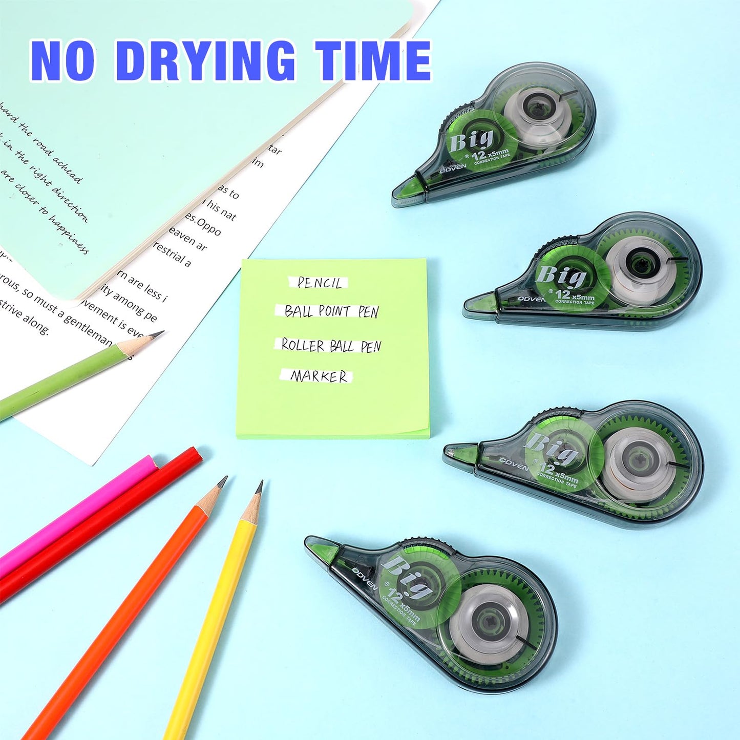 Yexiya 100 Pcs Correction Tapes Original Correction Wide Eraser Applicator Easy to Use Applicator Translucent Tapes Shows for Office Note Journal Scrapbooking, 0.2 Inch x 39.4 Feet