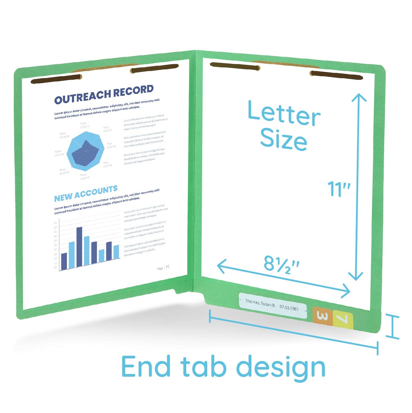50 Green End Tab Fastener File Folders - Reinforced Straight Cut Tab - Durable 2 Prongs Designed to Organize Standard Medical Files, Receipts, Office Reports, and More - Letter Size, Green, 50 Pack