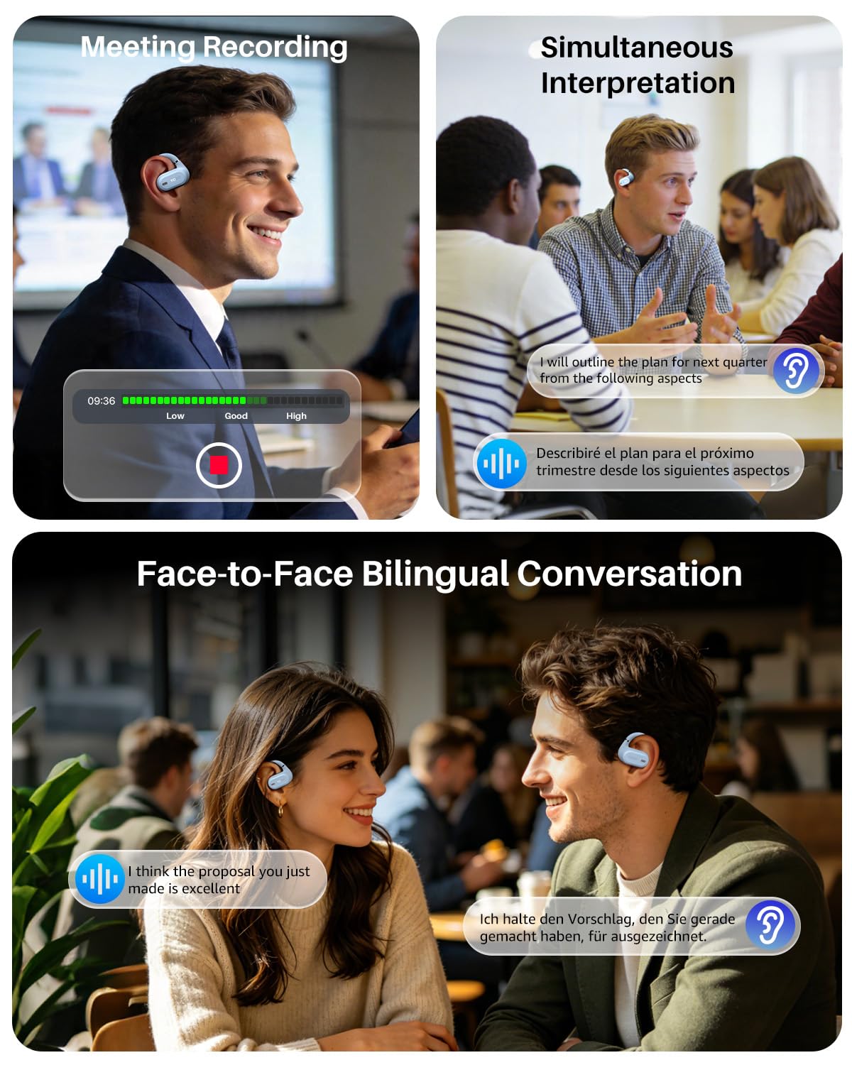 TOZO OpenWear Open Ear Headphones, Adjustable Ear Hooks, Ultra Comfort, Punchy Bass Bluetooth Headphones 5.4 with Smart Digital Display, Immersive Audio Earbuds, Fast Charging for Running, Office