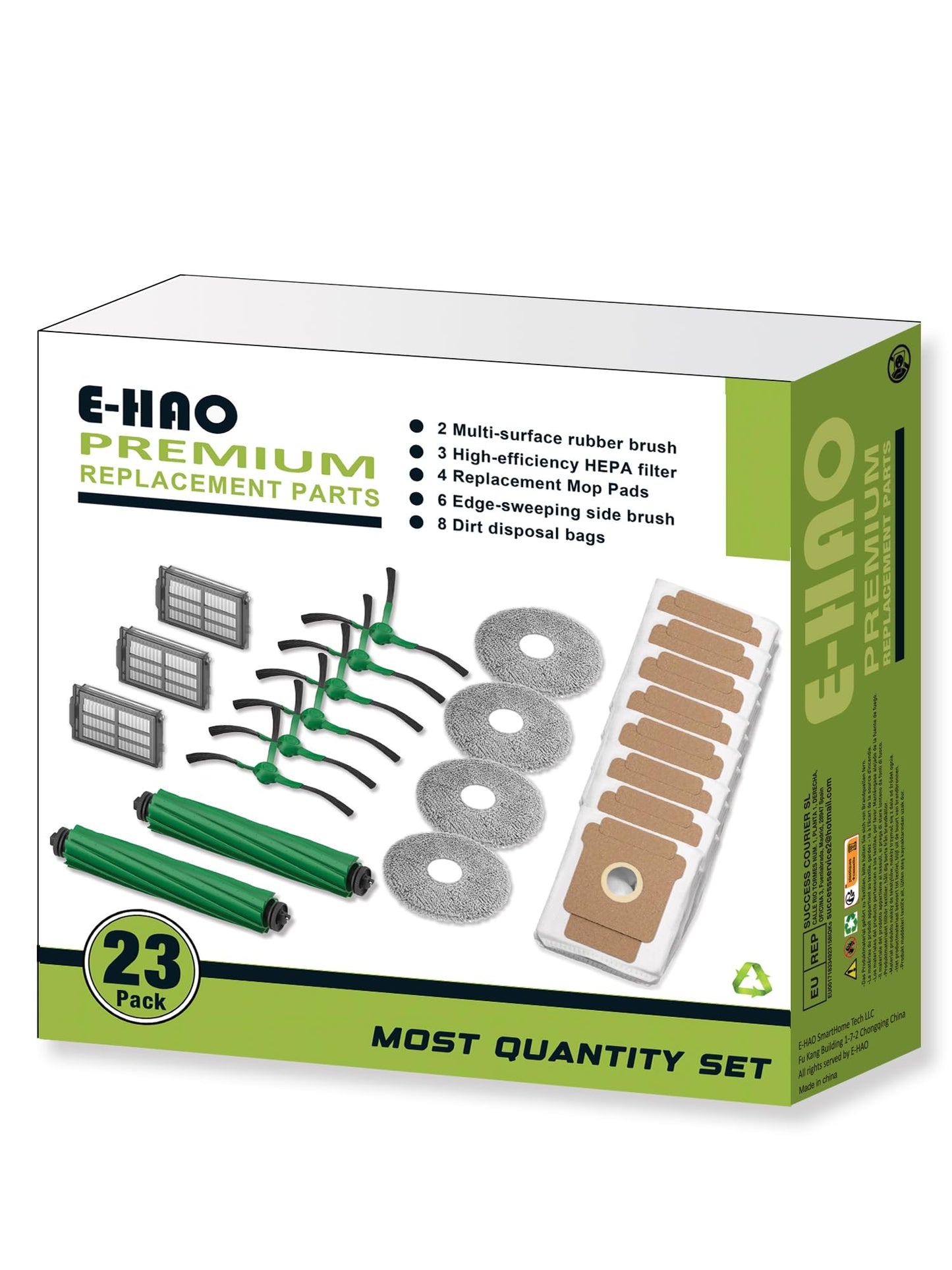 E-HAO 405 & 505 Replacement Parts for iRobot Roomba Plus 405 (G181/G185) Vac, Plus 505 Combo Vacuum. Accessories Kit with 8 Dust Bags, 2 Rubber Rollers, 4 Mop Pads, 3 HEPA Filters, 6 Side Brushes