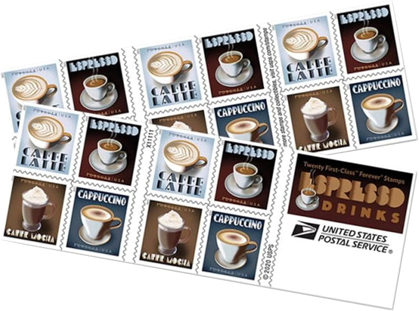 USPS Espresso Drinks First Class Forever Postage Stamps 2 Books of 20 Coffee Caffe Latte Cappuccino Birthday Anniversary Wedding Celebrate (40 Stamps)