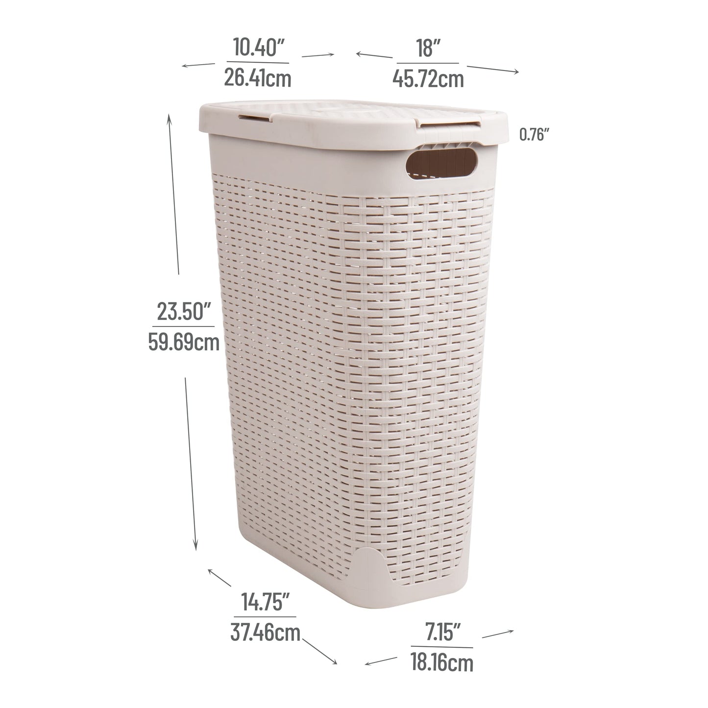 Mind Reader Slim Laundry Hamper with Lid, 40L Clothes Basket, Narrow Tapered Design with Ventilated Cutout Pattern, Plastic, Ivory