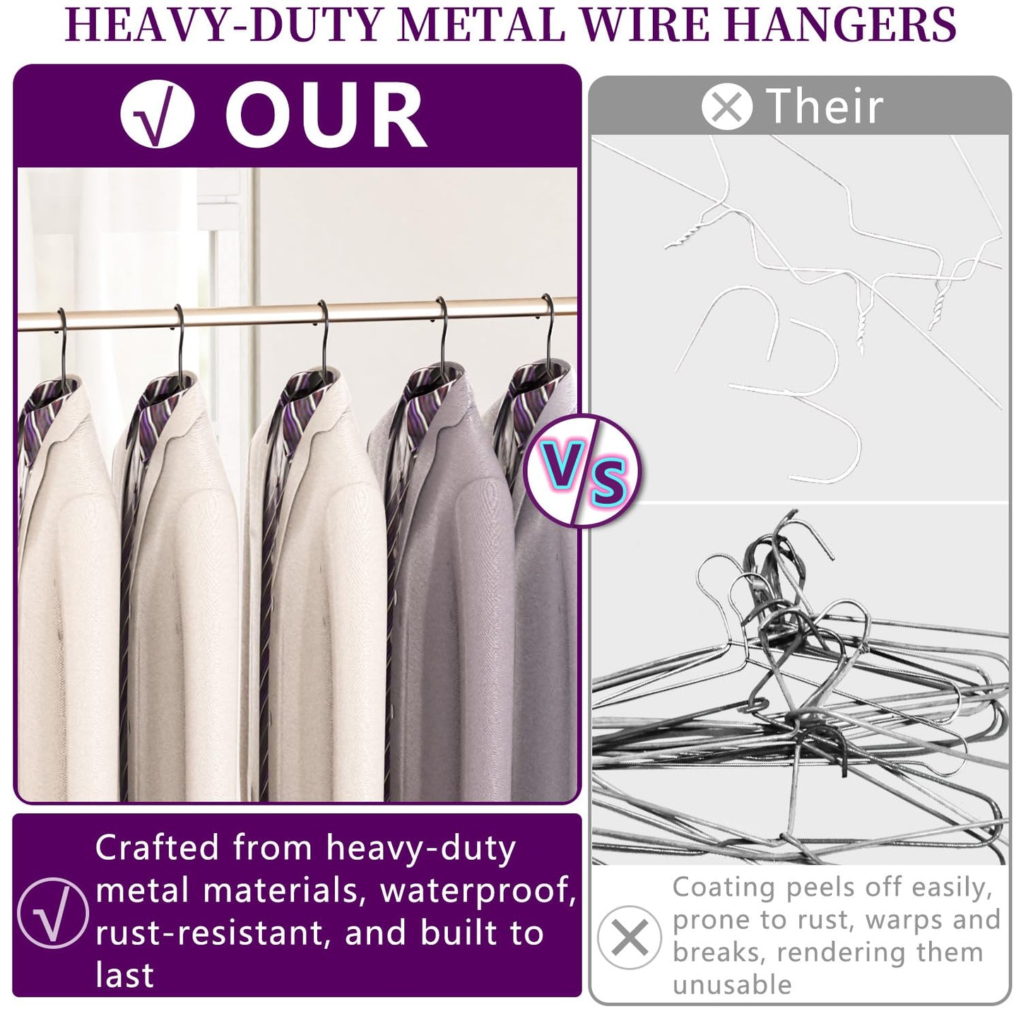 60Pack Metal Wire Hangers+5 Clothes Pins, 16.5" Wire Clothes Hangers for Standard Sized Shirt, Suits, Jackets, Skirts, Ultra Thin Space Saving, Bulk for Home and Commercial
