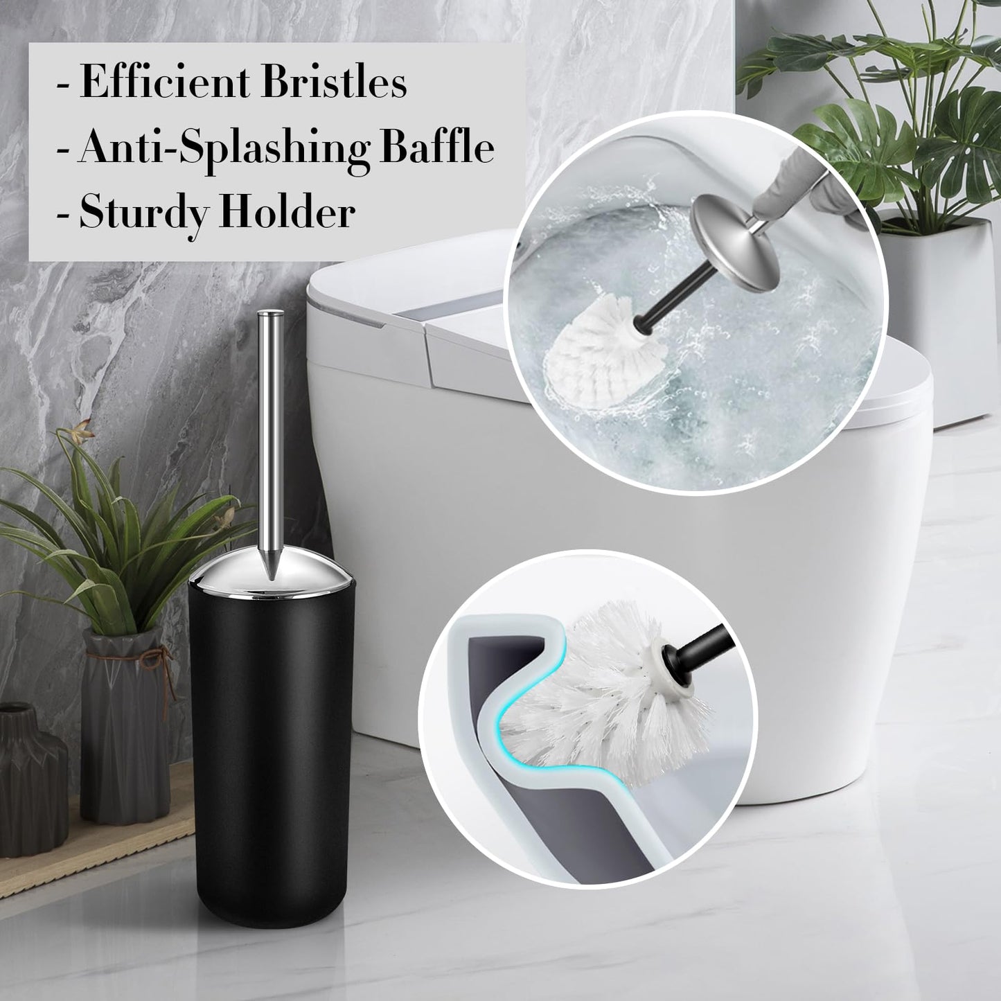 ALPIRIRAL Black Bathroom Accessories Set, 10Pcs Bathroom Accessory Set with Trash Can, Soap Dispenser and Toothbrush Holder, Soap Dish, Cotton Ball & Qtip Holder, Toilet Brush Holder, Tissue Box Cover