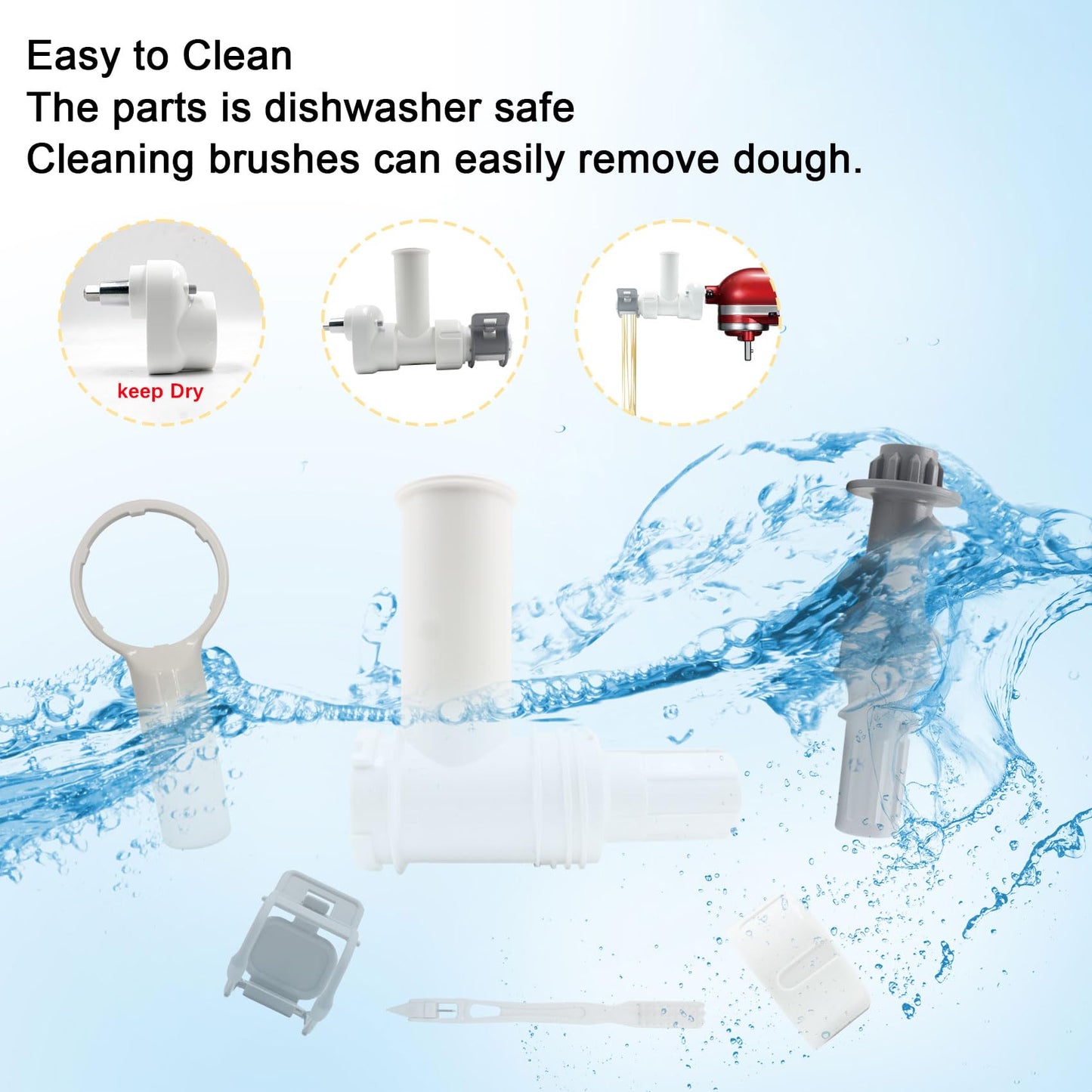 Pasta Maker Attachment for Kitchen aid Stand Mixers with 6 Interchangeable Different Shapes of Pasta Outlet and Cleaning Brush, Durable Pasta Press Attachments (White)