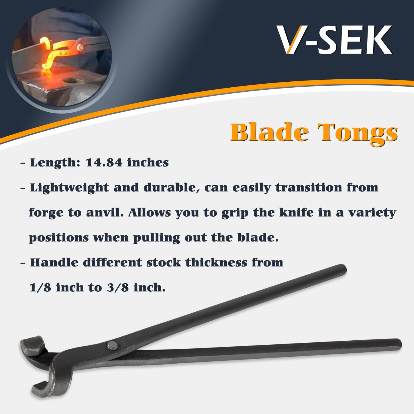 V-SEK Blacksmith Tongs Set - V-Bit Blade, Flat, and Assembled Tongs for Knife Making, Blacksmithing, and Bladesmithing (3PCS Steel Forge Tongs)