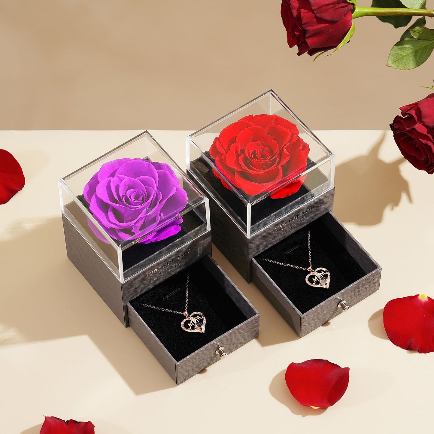 ADDWel Gifts for Mom Birthday Mothers Day, Real Preserved Rose Gift with I Love You Mom Necklace and Music Box You are My Sunshine, Timeless Elegant Gifts from Husband Son or Daughter for Moms Bday