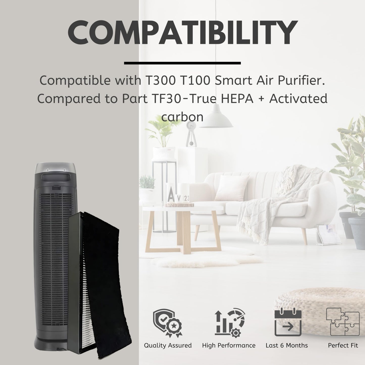 Nispira 3-in-1 HEPA Pre Filter Replacement Compatible with T300 T100 Smart Air Purifier. Compared to Part TF30-Fresh + Carbon, Pack of 2