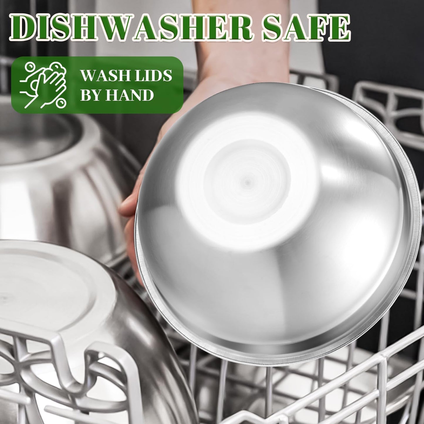 Boskermeal 8PCS Mixing Bowls with Lids Set - 5 Nesting Mixing Bowls, 3 Grater Attachments, Lids, Stainless Steel Mixing Bowls for Mixing & Serving, Size 1.5/2.1/3.5/4/4.5 QT, Black
