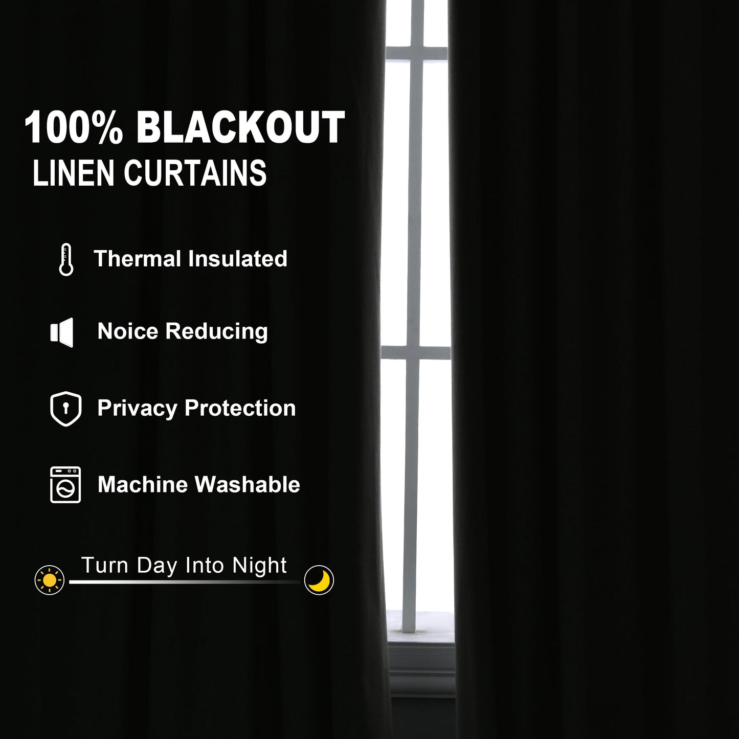 Joywell 100% Blackout Linen Curtains 84 Inch Long for Bedroom Natural Black Out Curtain Back Tab Hook Belt Room Darkening Drapes with Hooks for Living Room Window Cream Ivory 2 Panel,52 x 84