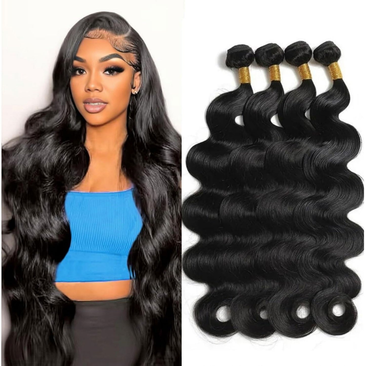 12A Body Wave Bundles Human Hair 18 20 22 24 Inch Human Hair Bundles 100% Unprocessed Brazilian Virgin Hair Bundles Human Hair Body Wave 4 Bundle Human Hair Extensions Real Human Hair Natural Black