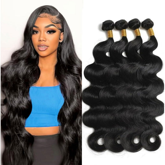 12A Body Wave Bundles Human Hair 18 20 22 24 Inch Human Hair Bundles 100% Unprocessed Brazilian Virgin Hair Bundles Human Hair Body Wave 4 Bundle Human Hair Extensions Real Human Hair Natural Black