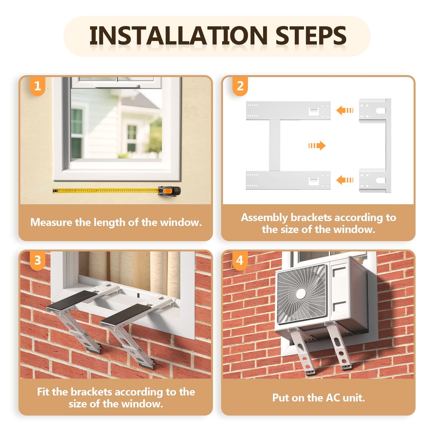 CZMIYRPY Window AC Bracket Air Conditioner Support Bracket No Drilling Heavy Duty AC Brackets for Windows Fit Single and Double-Hung Windows Hold Up to 220lbs