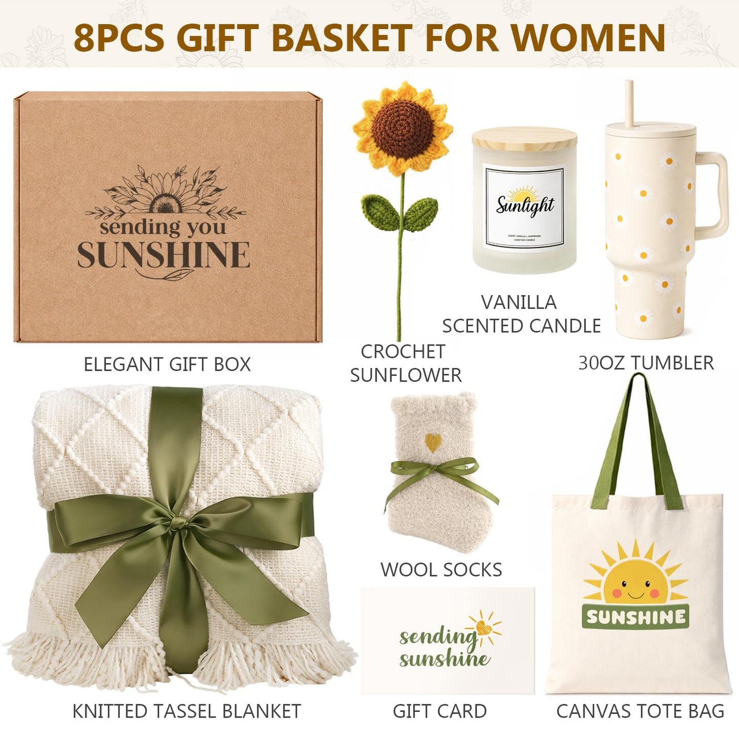 Sunshine Gift Box for Women - Sunflower Gifts for Best Friends Box of Sunshine - Thinking of You Self Care Get Well Soon Gift Baskets for Women - Care Package Birthday Gifts Boxes for Woman, Mom, Girl