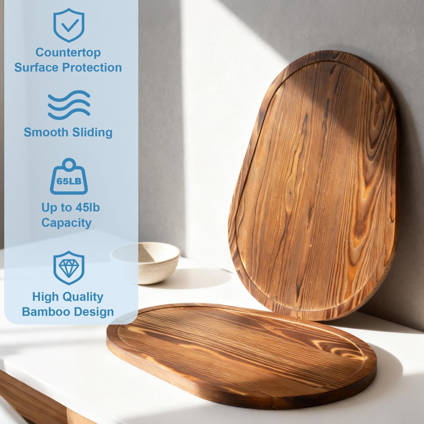 GuanQiao Food-Grade Bamboo Mixer Slider: For KitchenAid 5-8 Qt Bowl Lift Stand Mixer. Appliance Sliding Mat For Artisan, Kitchen Countertop Storage Accessories (Moving Tray)