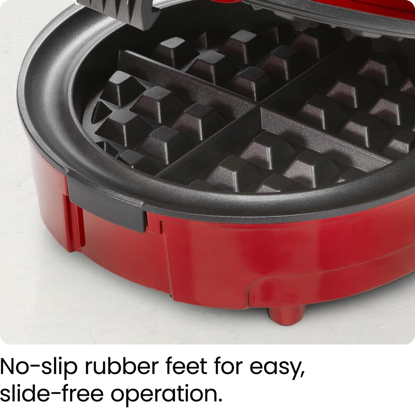 Chefman Anti-Overflow Belgian Waffle Maker w/Shade Selector, Temperature Control Mess Free Moat, Round Iron w/Nonstick Plates & Cool Touch Handle, Measuring Cup Included, Red