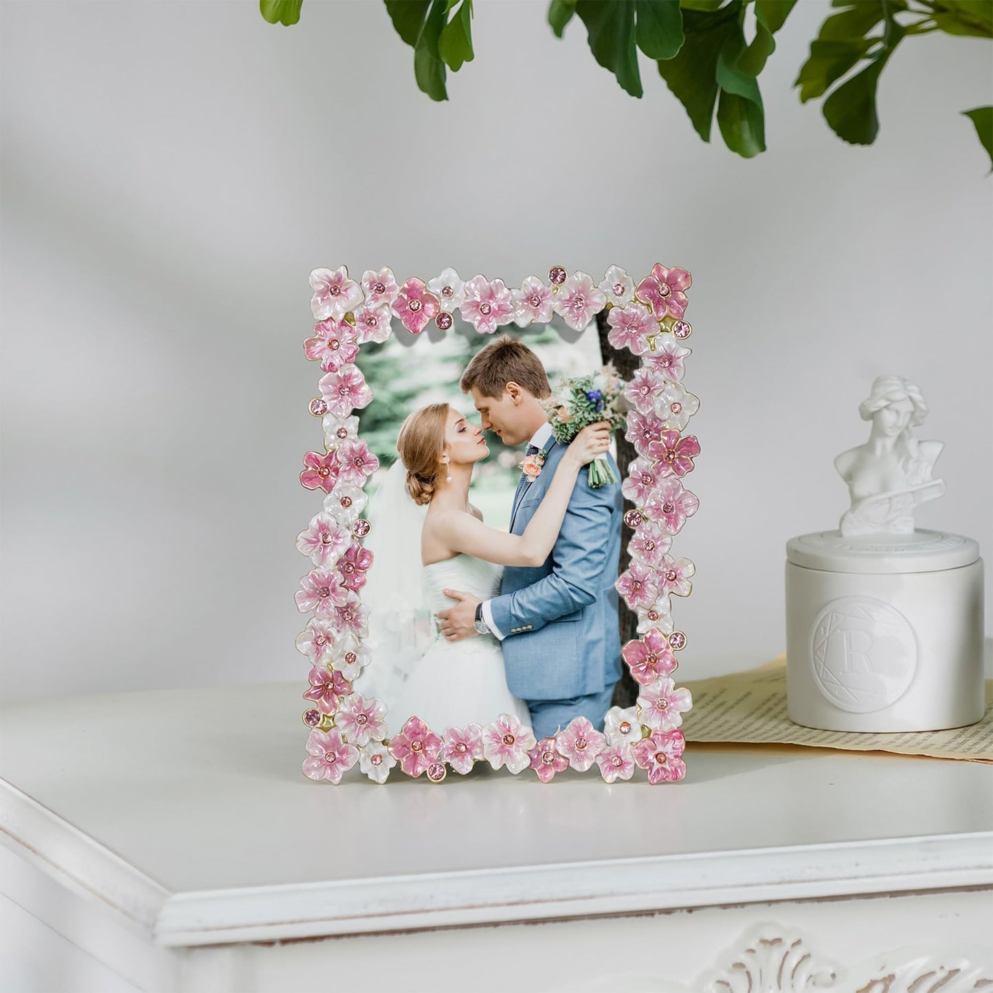 Synovana Pink Flower Picture Frame 4x6 Blossom Photo Frame for Tabletop Display, Decorative Flower Design Home Decor