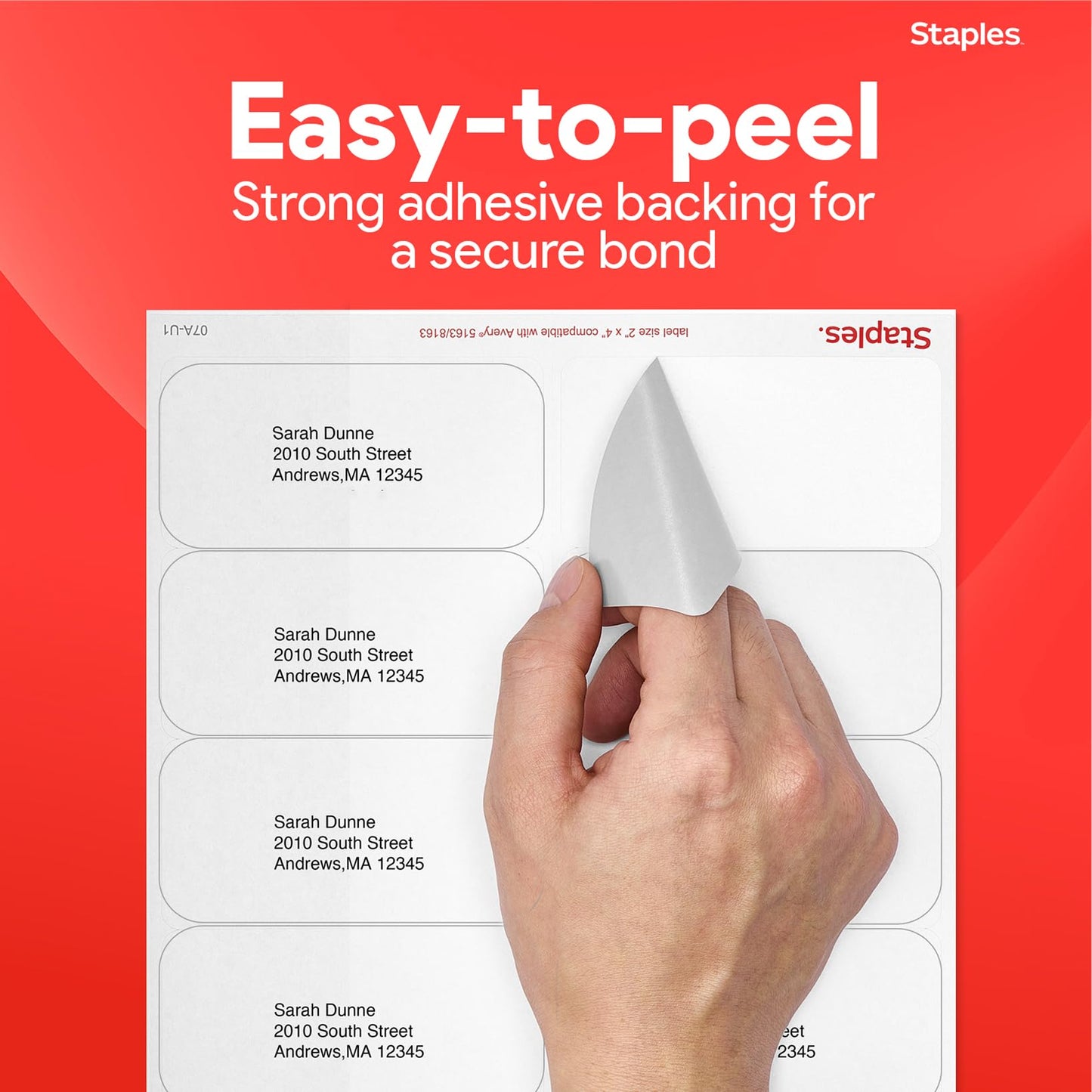 STAPLES 2" x 4" Shipping Labels, White – Printable Laser & Inkjet Label Sheets, Easy-Peel Adhesive, 100 Total (10 Labels per Sheet)