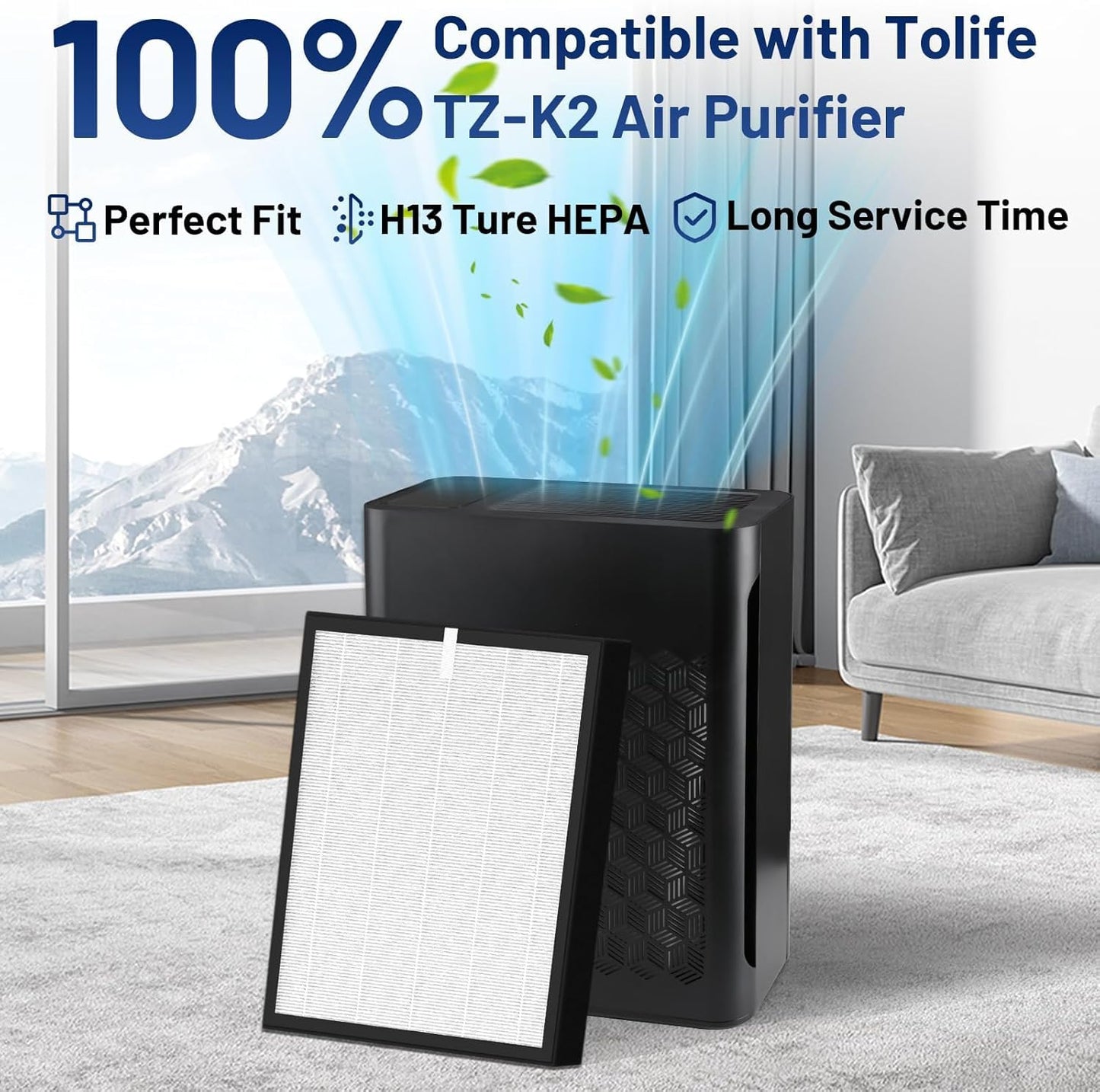 LemonQueen TZ-K2 Replacement Filter Compatible with ToLife Air Puri-Fier Filter TZ-K2-A, 3-in-1 H13 HEPA with Activated Carbon and Pre-Filter, 4 Pack