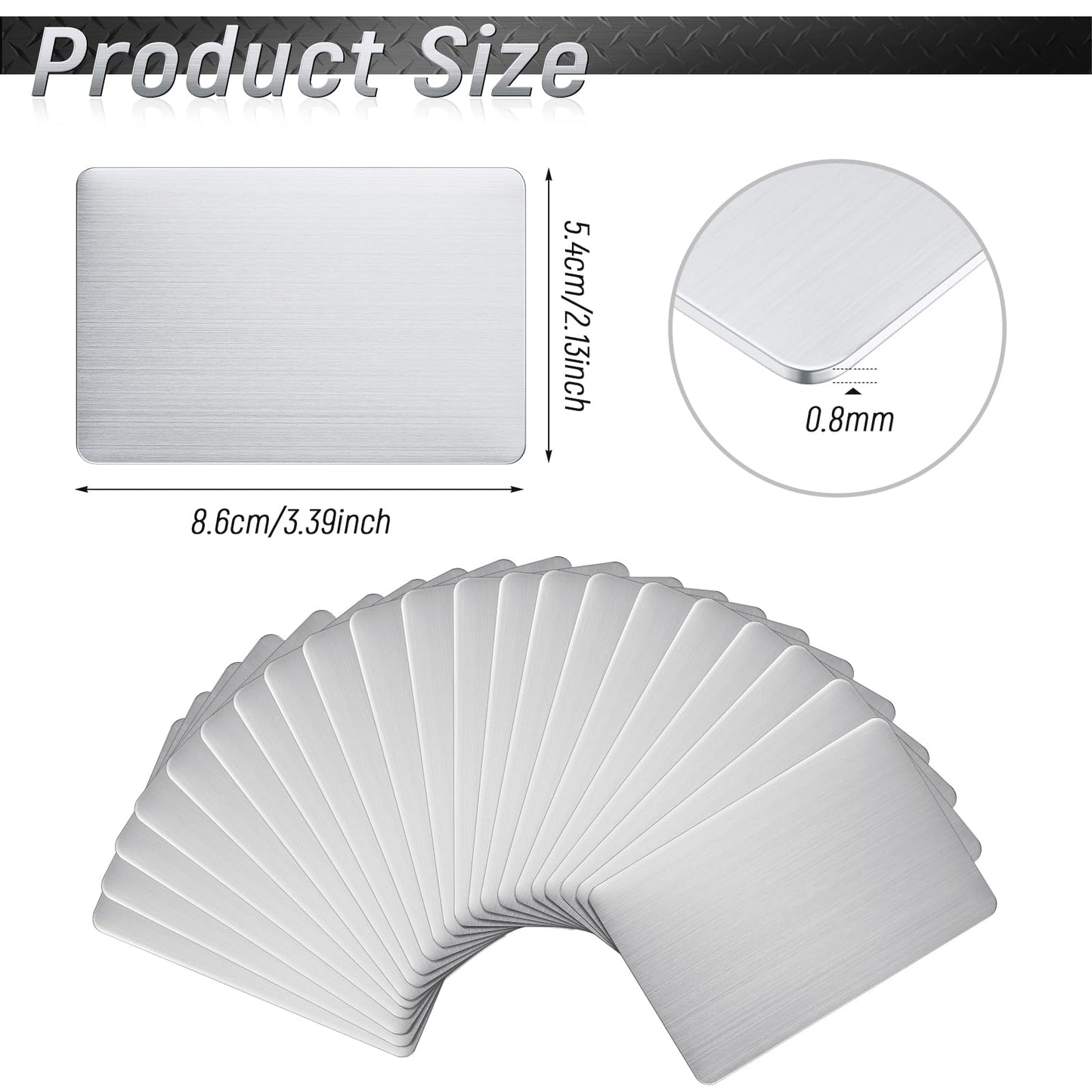 Tandefio 50 Pcs 304 Stainless Steel Metal Business Cards 3.4 x 2.1 Inch Laser Engraving Stainless Blank Steel Card for House Office Customer DIY Gift(0.8 mm Thickness)