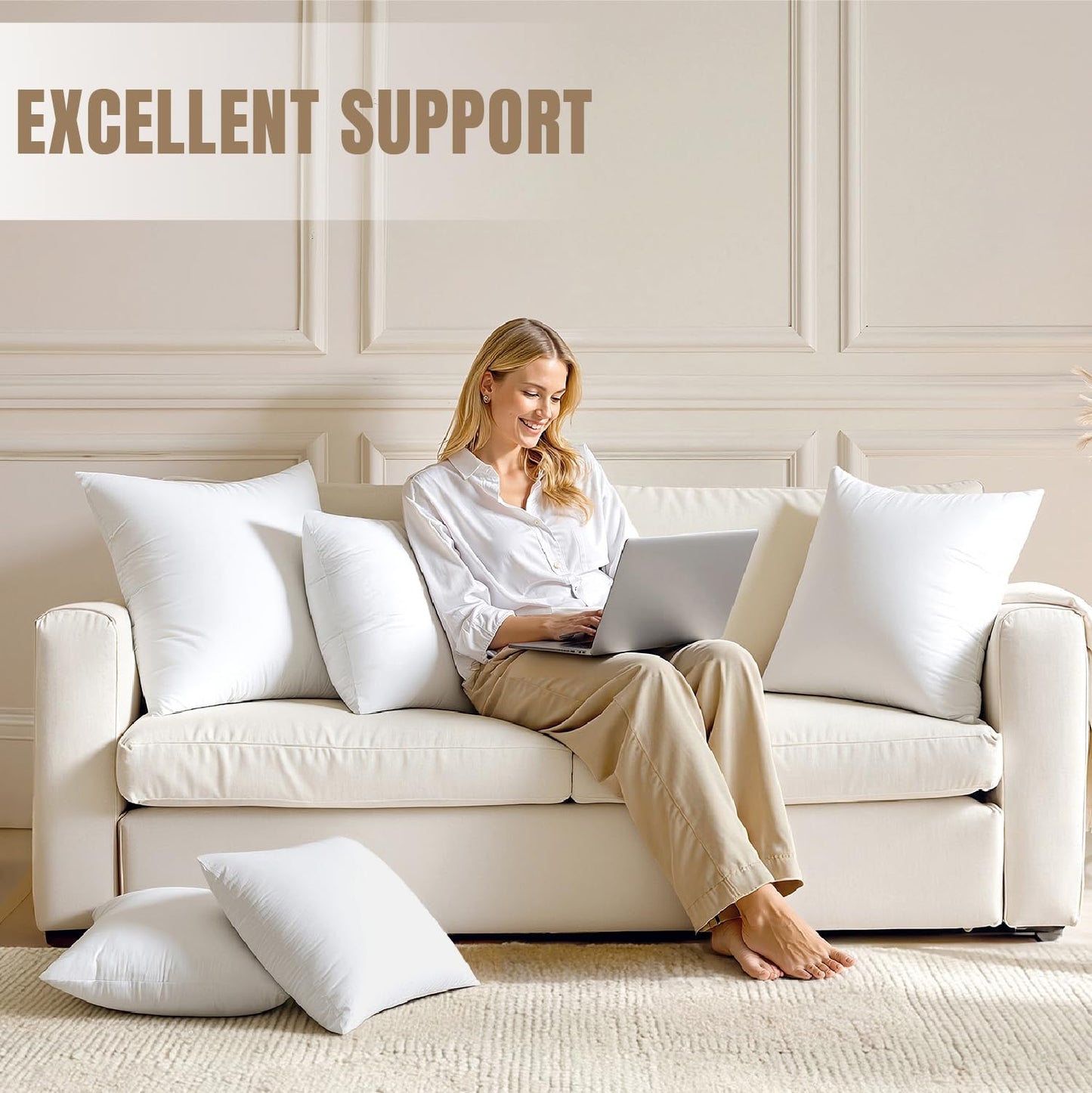 MIULEE 20x20 Pillow Inserts with Cotton Cover,Set of 4 100% Virgin Microfiber Throw Pillows for Couch Sofa and Bed