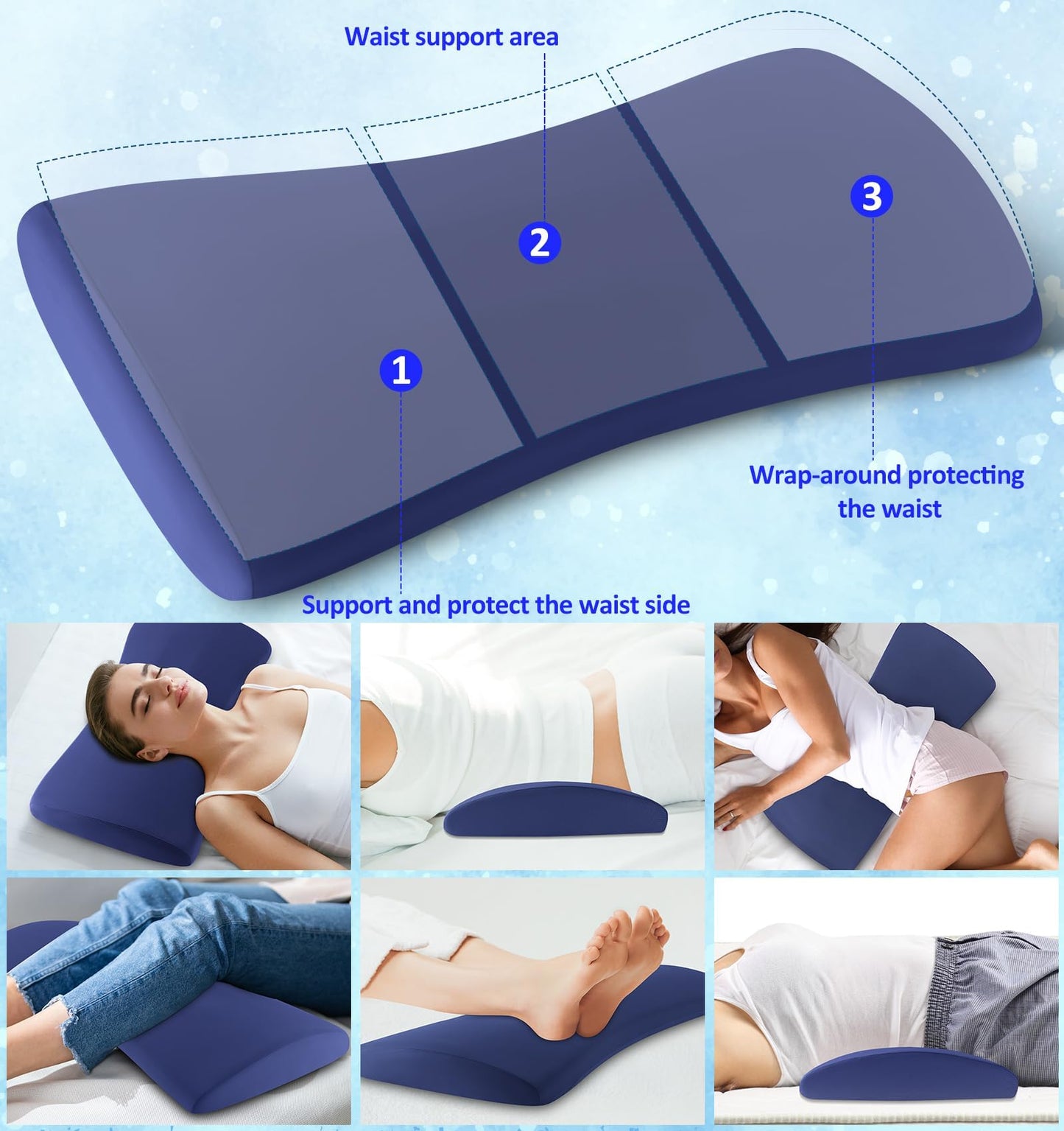 Lumbar Support Pillow for Bed Relief Back Pain: Lower Back Pillow for Sleeping - Memory Foam Waist Pillow - Cooling Back Bolster Pillow for Side, Back&Stomach Sleepers - Bed Rest Pillow for Car, Sofa