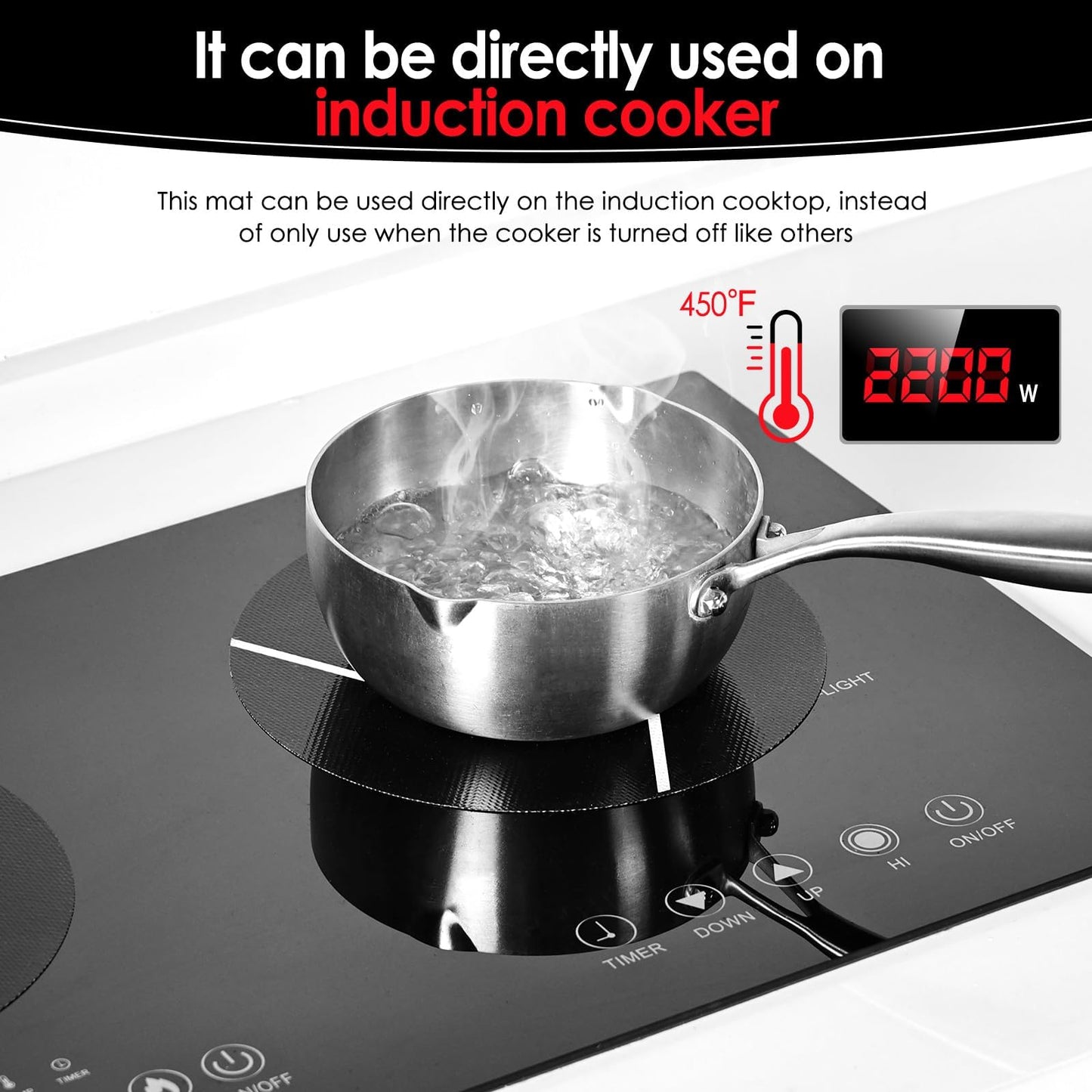 5 PCS Induction Cooktop Mat Set, Silicone Fiberglass Magnetic Stove Scratch Protector, Non-Slip Pads Prevent Pot Sliding for Safe Cooking (Black, 2×Dia.7.87" + 2×Dia.9.45" + Dia.11.02")