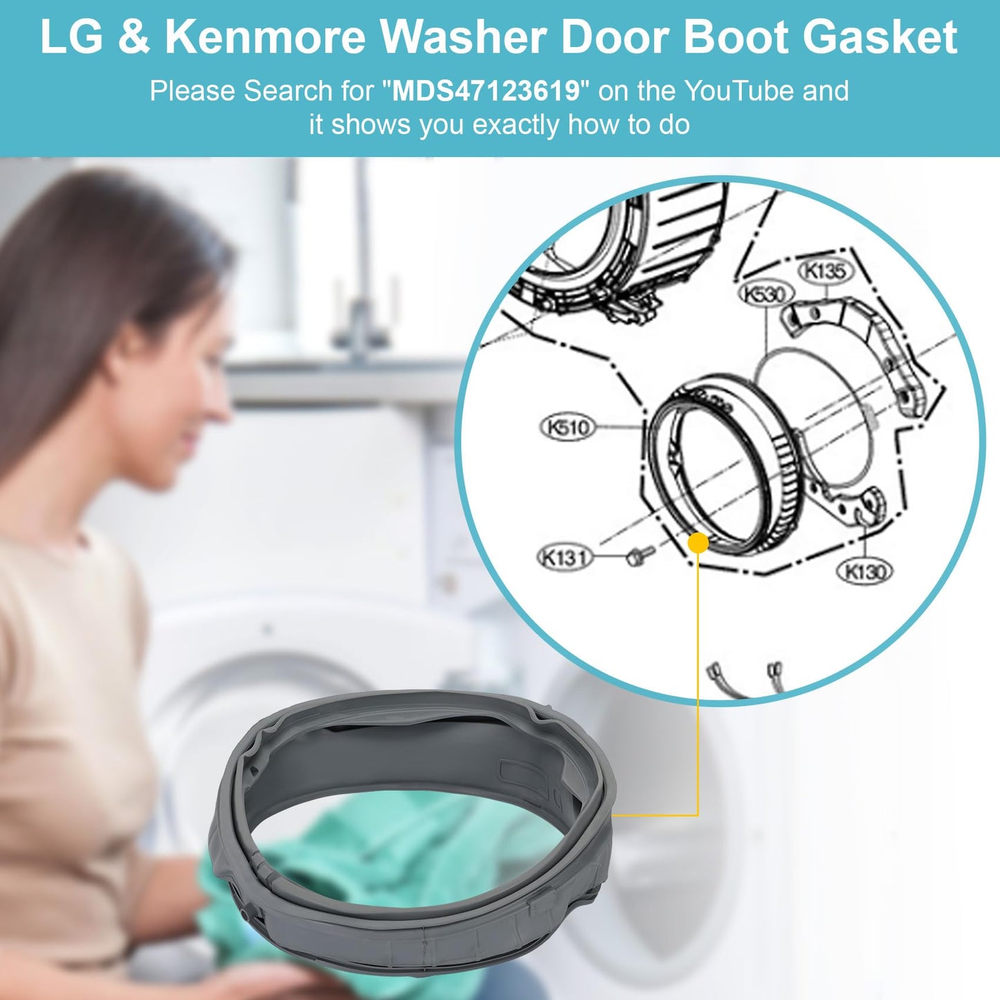 MDS47123619 WM3700HWA Washer Door Boot Seal Compatible with LG Kenmore Washing Machine WM3270CW/00, WM3500CW/00,WM3670HVA/01,Replaces 4511798,AP6236842,PS12081606 Washer Door Boot Gasket