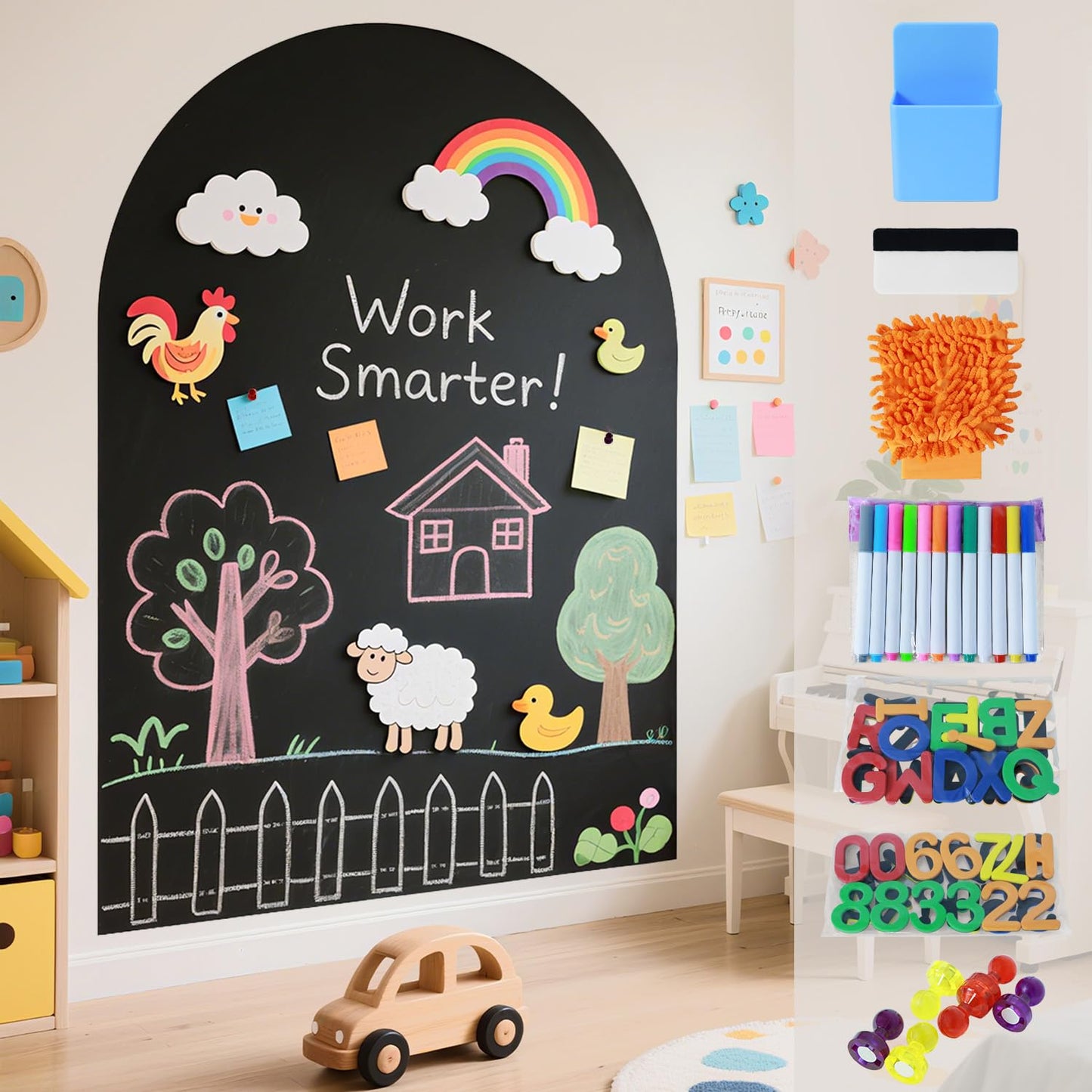 WUPIOS Magnetic Wall Decal Arch 40x32 inch Magnet Wall for Kids Chalkboard Adhesive Blackboard Magnetic Wallpaper Chalk Board Magnetic Wall Decal for Kids Playroom for Home Playroom Classroom Black