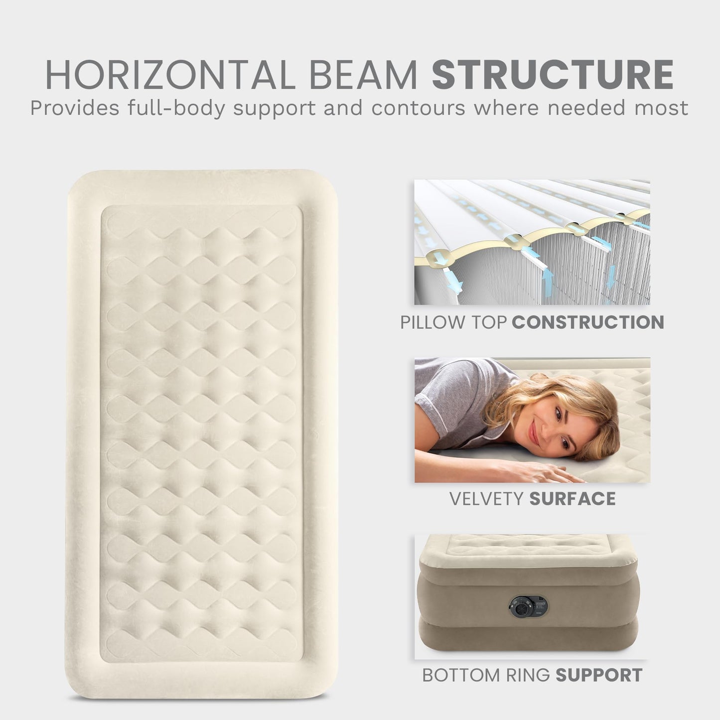 Intex Dura-Beam Deluxe Ultra Plush Air Mattress : Fiber-Tech – Built-in Electric Pump – 18in Bed Height – 300lb Weight Capacity – Twin Size