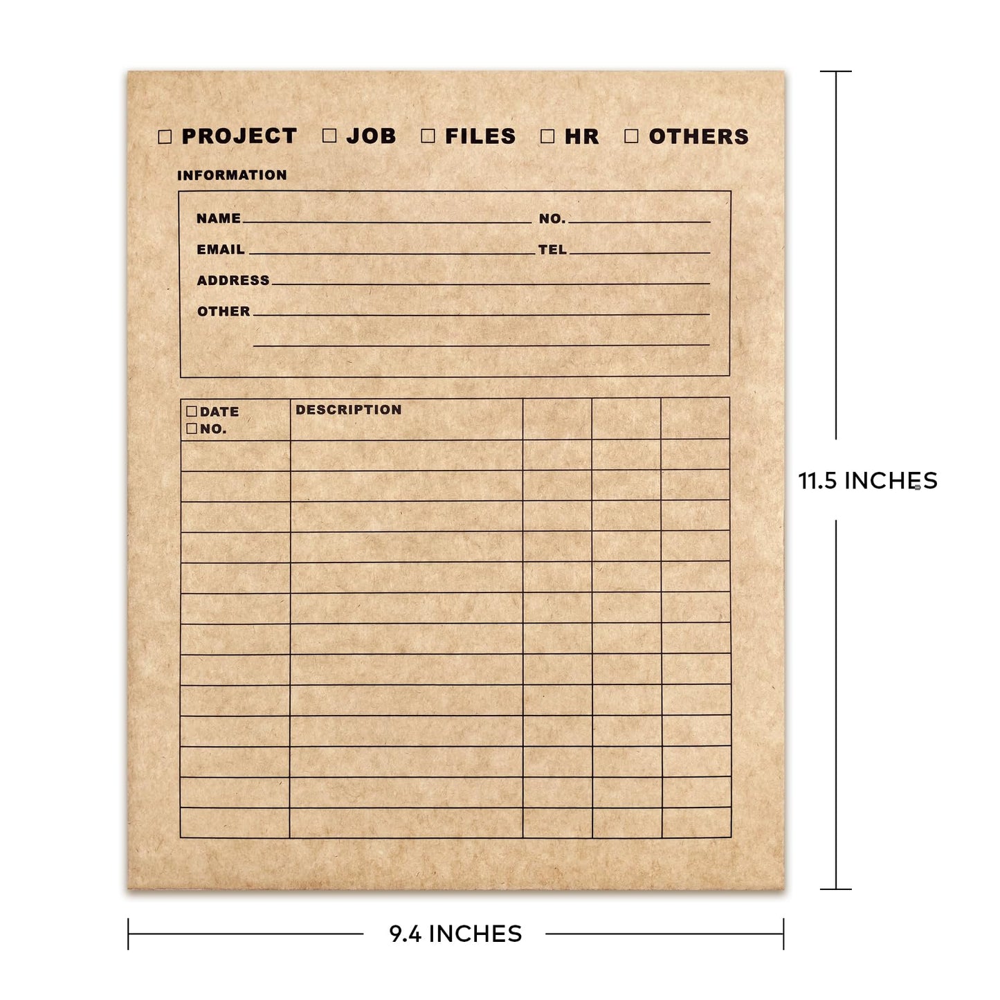 VistaRise Heavy-Duty Multi-Purpose Kraft File Folders Two-Pocket Pre-Printed for Document Classification, Record Keeping, and Job Progress Tracking 9.4 x 11.5 Inches Pack of 25