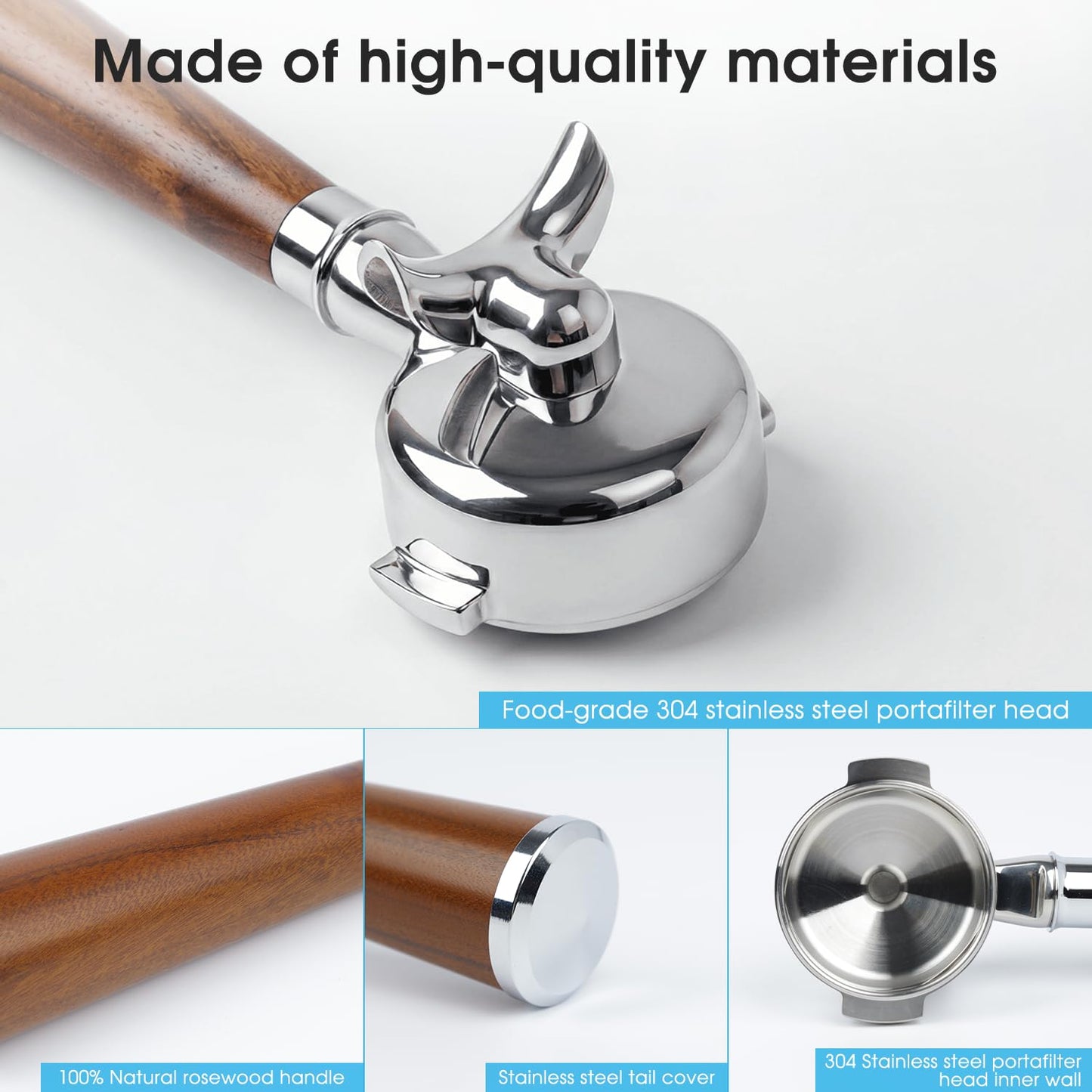KUCHZUBE 58mm Portafilter Double Spout Fits E61, Flair 58, ECM, Rancilio Silvia Machines | 2 Ears 58mm Portafilter with Filter Basket and Wooden Handle