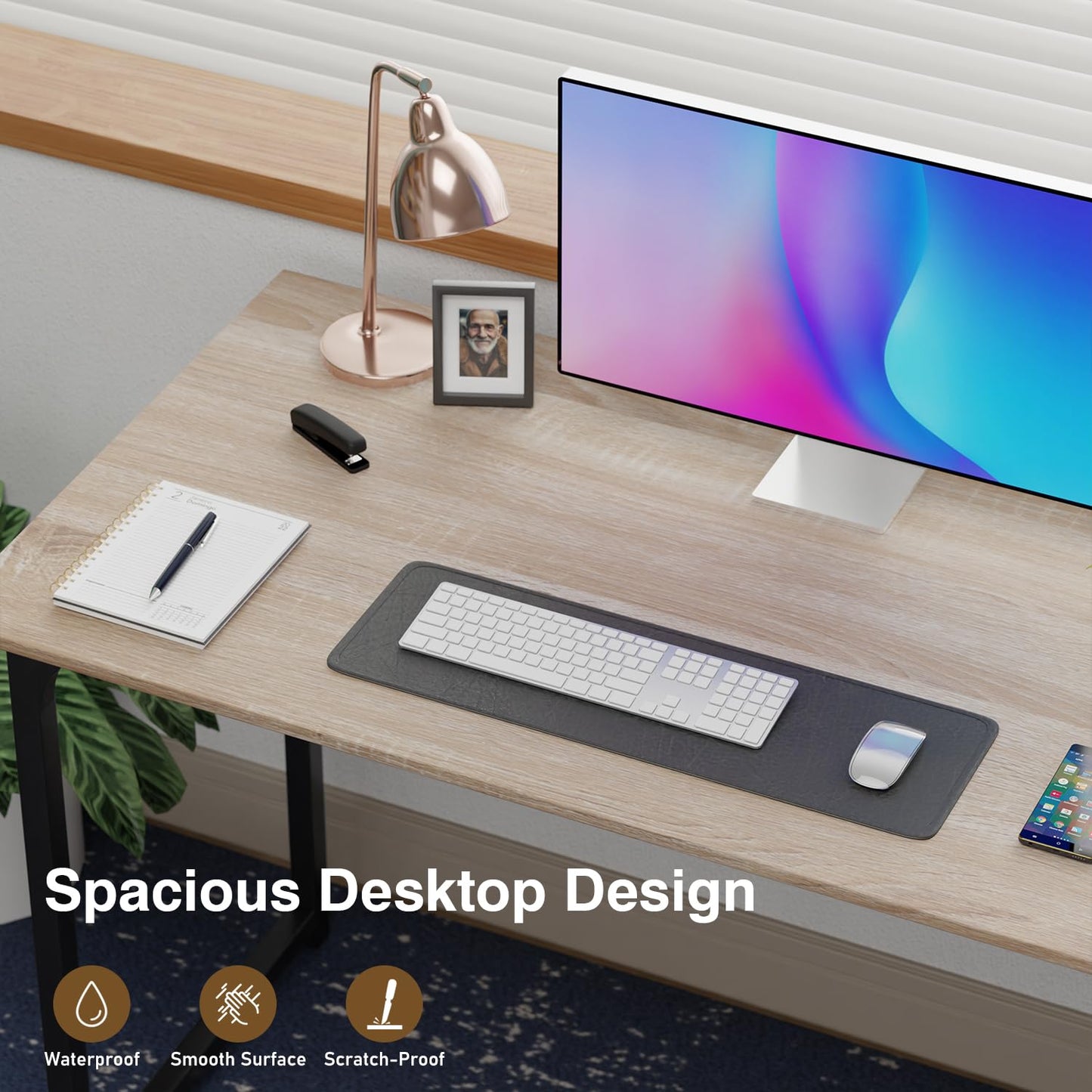 FDW 47 inches Computer Desk/Home Office Desk/Writing Study Table/Modern Simple Style PC Desk with Metal Frame,Nature
