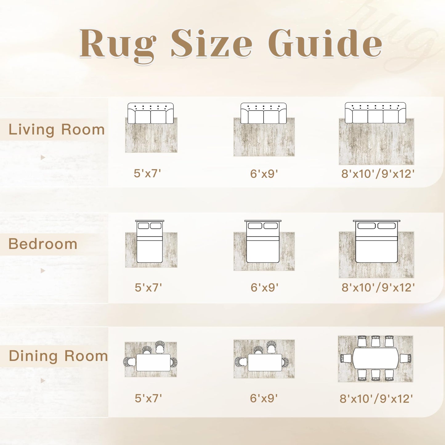 Washable Rug 6x9 Area Rugs for Living Room: Neutral Soft Rug Abstract Non Slip Low Pile Modern Carpet for Bedroom Kitchen Nursery Office Dining Room Indoor (Beige, 6'x9')