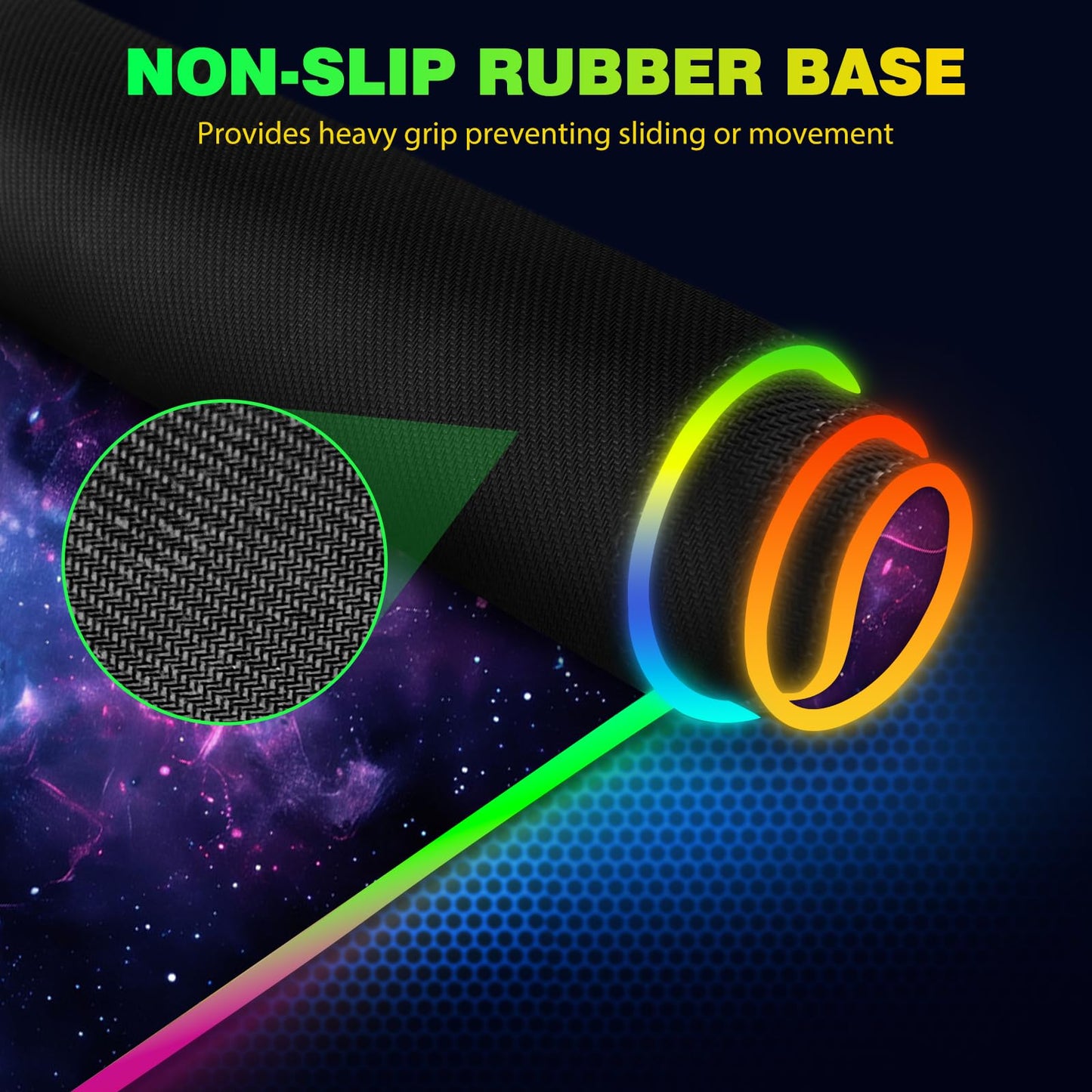 AIMSA RGB Gaming Mouse Pad with Wireless Charging, Large Keyboard Mouse Pad with 14 LED Light Modes, Non-Slip Rubber Base Waterproof Desk Pad for Home Office Decor, Blue Purple Cosmic Nebula