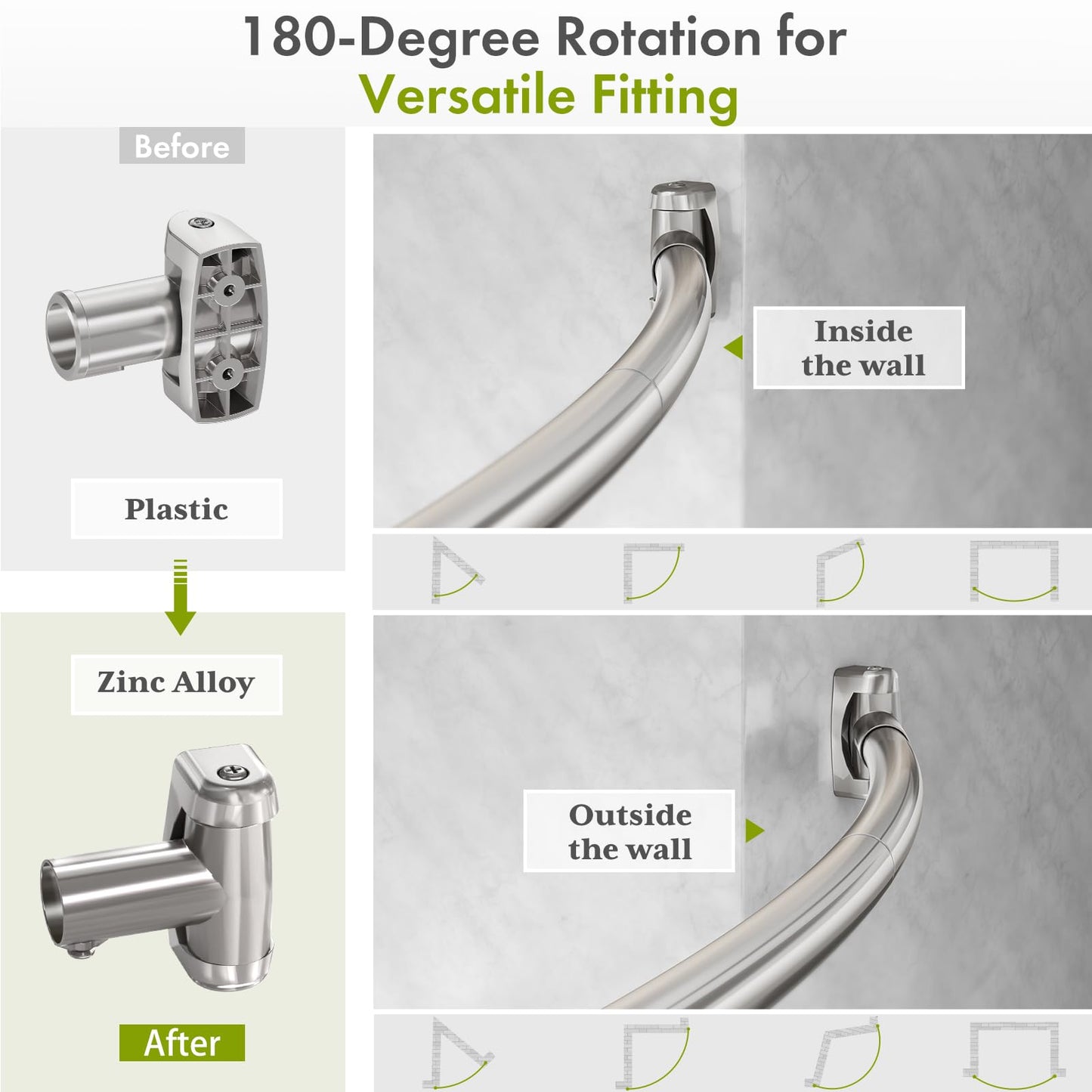 AmazerBath 20-84 Inches Arched Curved Shower Curtain Rod, Heavy Duty Shower Rod Rust Proof Bathroom Curtain Rod, Adjustable Telescoping Design Easy Segmented Installation, Need to Drill, Nickel