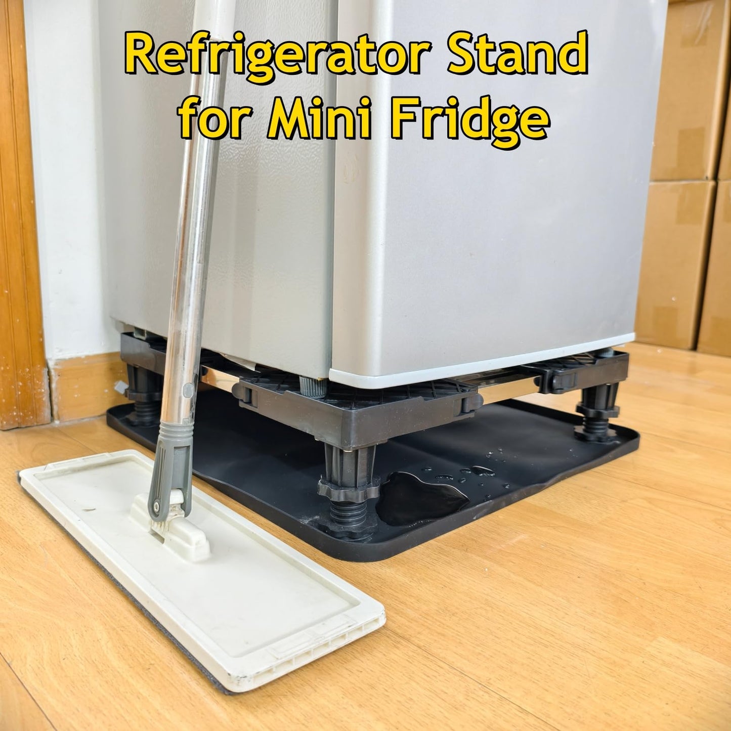 QinSuiKai Heavy Duty Mini Fridge Stand with 20x20" Mini Fridge Mat, 8 Steel Tube and 4 Strong Feet with Raised Base Adjustable Refrigerator Stands, Drip Prevention