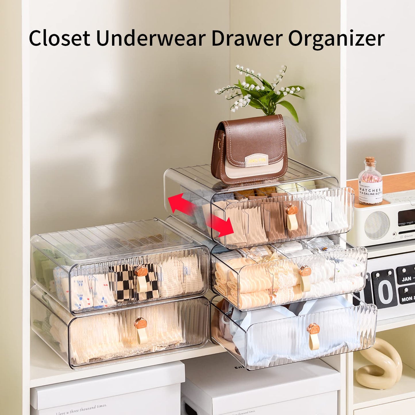 MSHOMELY Underwear Drawer Organizer, Stackable Bra Organizer for Closet, 1 Cell Bra Storage, Sock and Underwear Organizer, Closet Organizers and Storage Drawer for Bra, Socks, Tie, Belt, Scarf