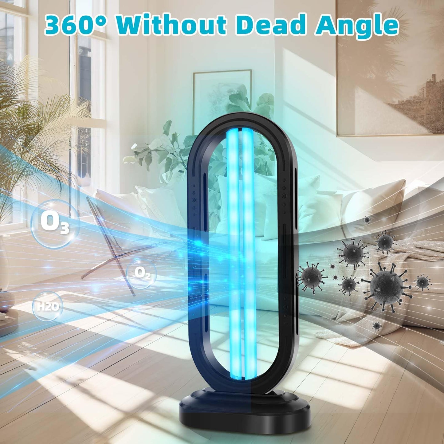 Feefir UV Light Sanitizer,4-Speed Timing and Remote Control UVC Home Disinfection Device,Ultraviolet Light Sanitizer for Dust Mites,UV Lamp for Whole Room,Black
