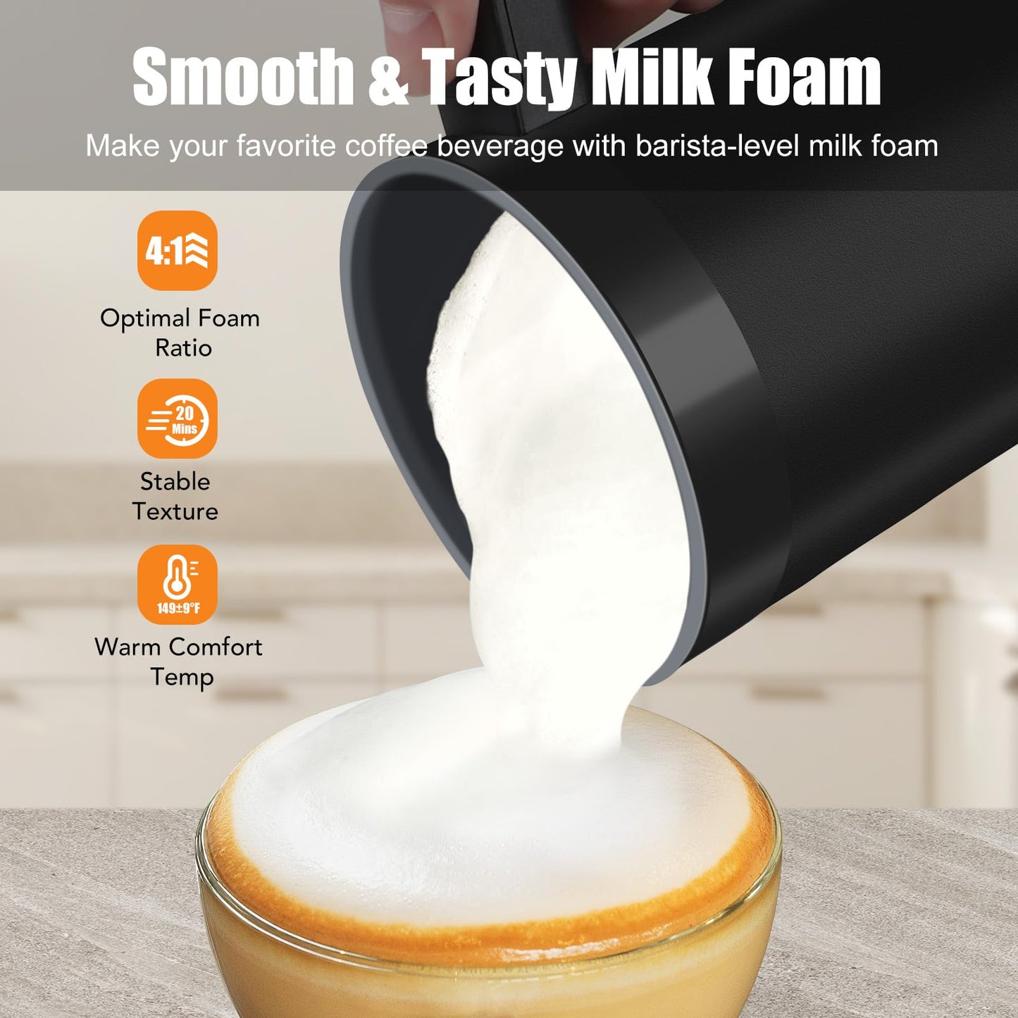 CookSwift Milk Frother, 4-in-1 Electric Milk Steamer and Frother, 13.5oz/400ml Automatic Large Capacity Warm and Cold Foam Maker, Milk Warmer and Coffee Frother for Latte, Cappuccino, Macchiato(Black)