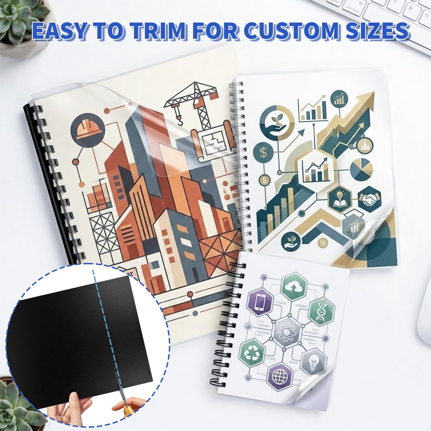 SIMPROFFICE 180 Pack Binding Covers and Backs Set, 8.5 x 11 Inches, 90P Clear PVC Covers (10 Mil), 90P Black Sand-Textured Polycovers (12 Mil)，Presentation Covers for Binding, Letter Size
