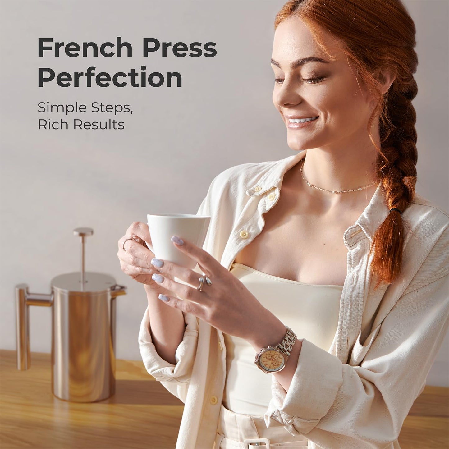 MuellerLiving French Press Coffee Maker 34oz, Stainless Steel French Press Coffee, 4 Filter Heat Resistant Double Insulated, Rust-Free, Food Grade, Dishwasher Safe Coffee Pot