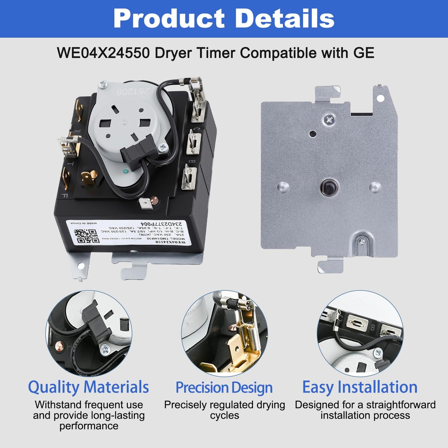 WE04X24550 234D2377P004 Dryer Timer Compatible with GE Hotpoint Dryer Timer GTD42EASJ2WW GTD48EASW0WB GTD42EASJ1WW GTD42GASJ2WW GTX42GASJ2WW, Replacement TMD14M30 WE04X24549 TMD16M12 234D2377P003