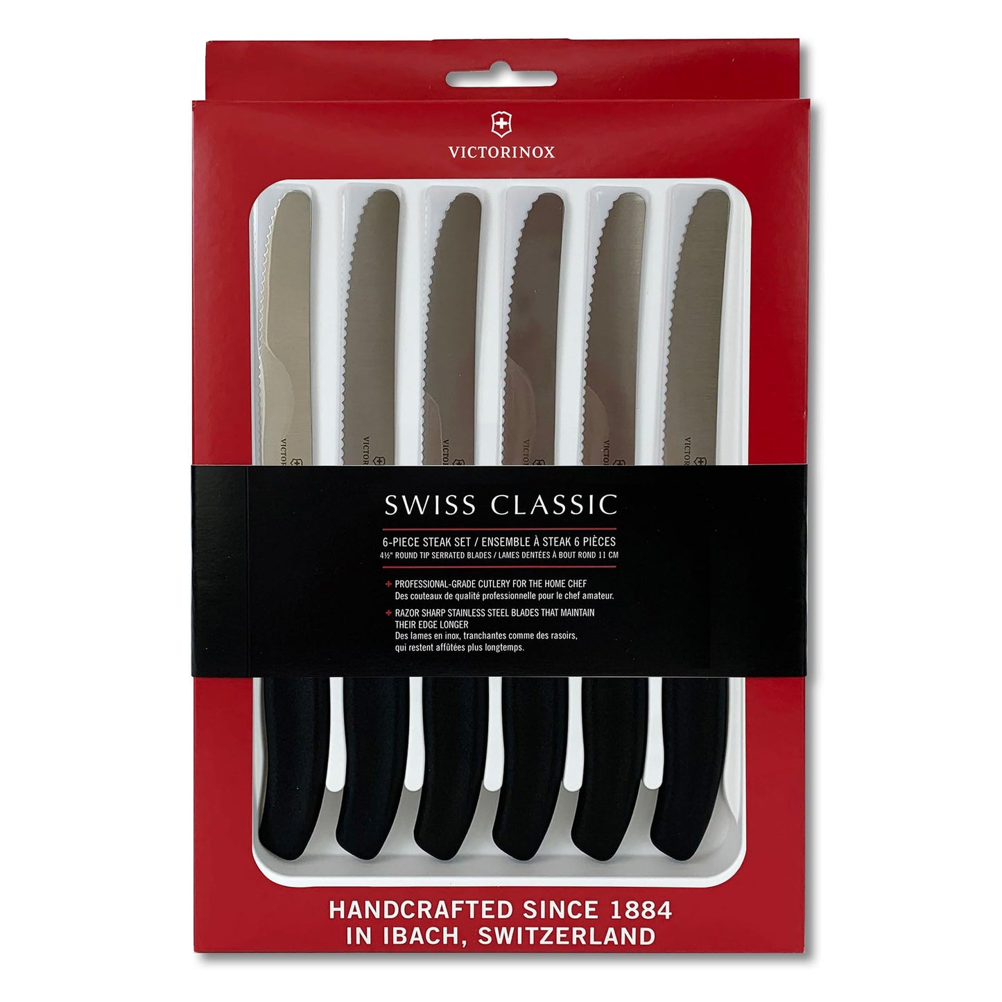 Victorinox 6.7833.6US1 sadf Swiss Classic 6-Piece Steak Knife Set, 4-1/2-Inch Serrated Blades with Round Tip, 4-Inch