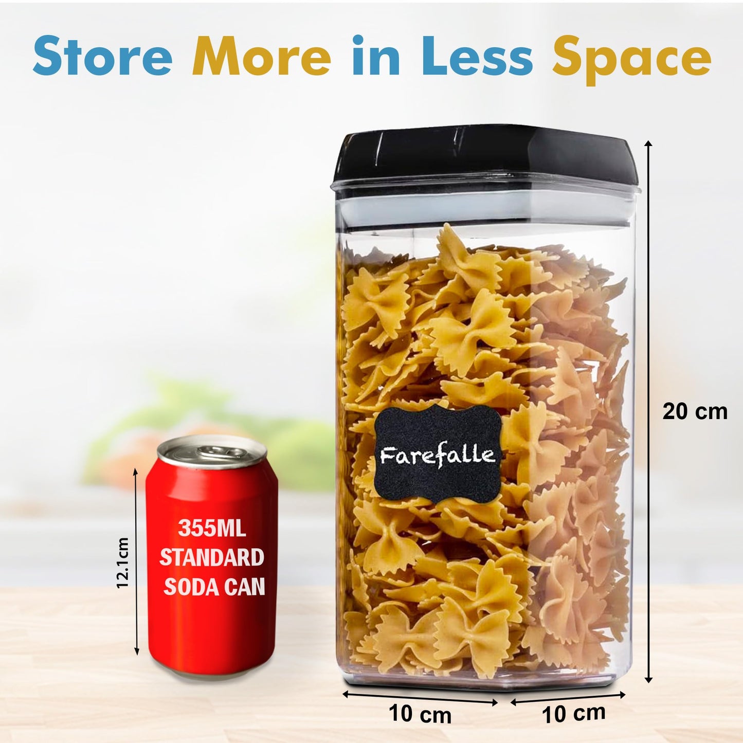 Shazo Airtight Food Storage Containers with Lids - 6 PC BPA Free Clear Plastic Cereal Containers with Easy Lock Lids for Kitchen and Pantry Organization for Snacks and Pasta - 1.2L