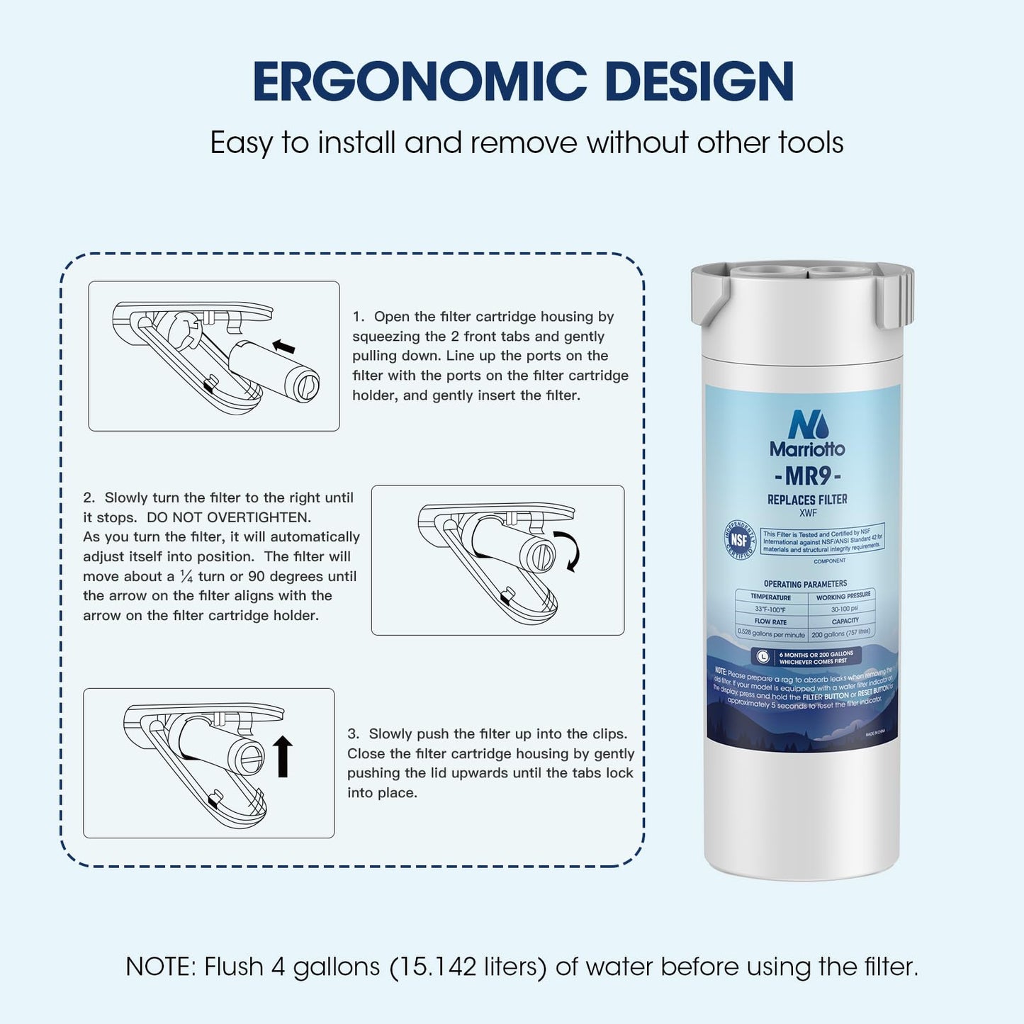 MARRIOTTO XWF Water Filter Replacement for GE XWF Refrigerator Water Filter, 4 Pack