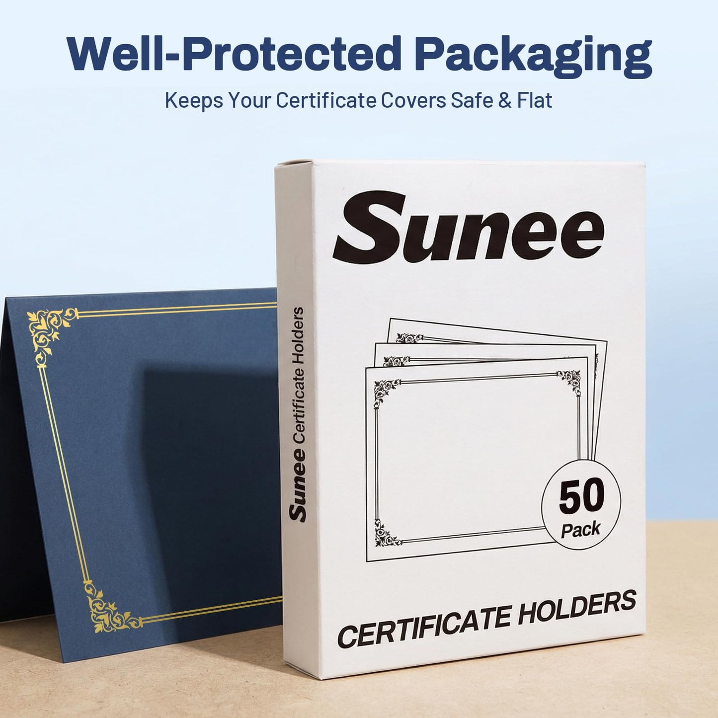 SUNEE Certificate Holders(Navy Blue, 50 Packs), Diploma Covers Gold Foil Border, for Letter Size 8.5x11 Certificates, Cardstock, Document Papers