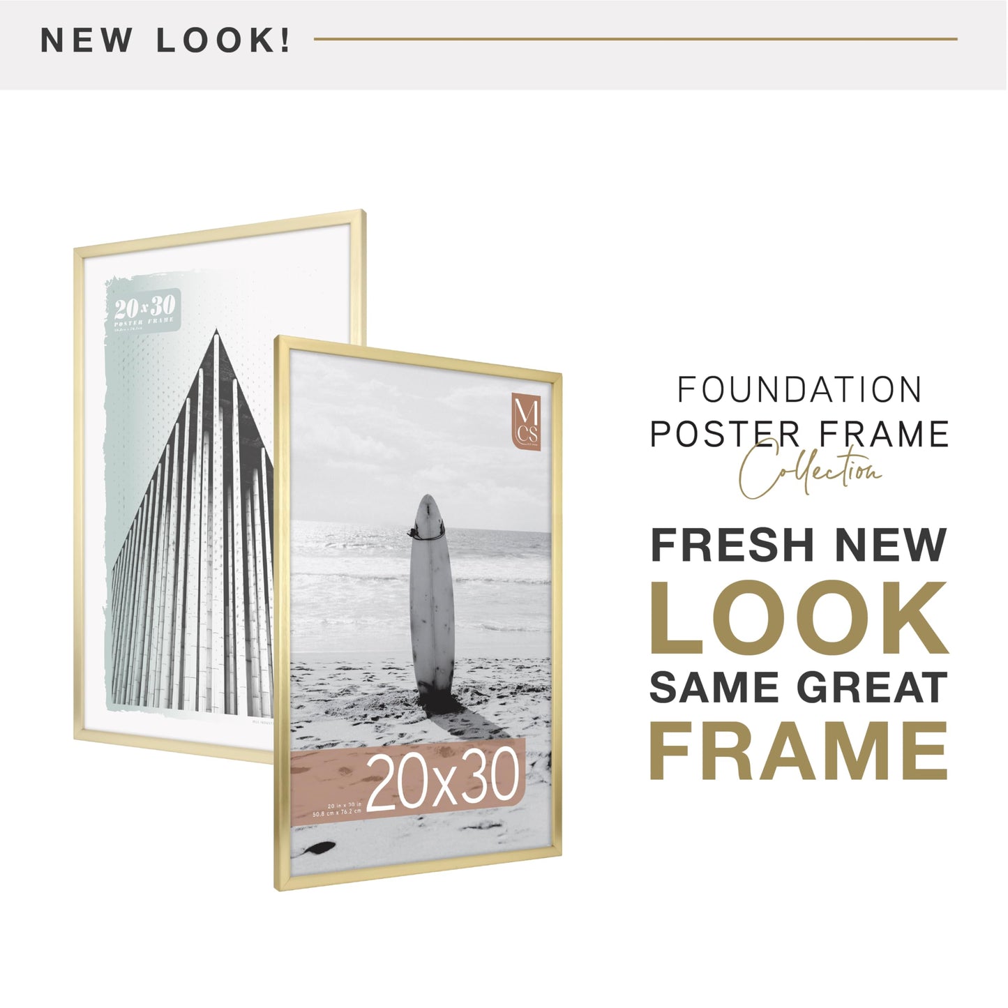 MCS Foundation 20x30 Poster Frame Traditional Brass, Vertical & Horizontal Wall Hanging Large Picture Frame for Photos, Posters & Art Prints (1-Pack)