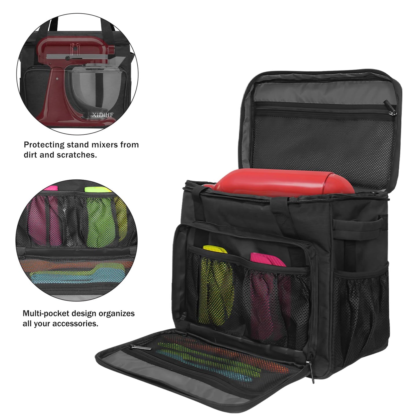 XIDIHF Stand Mixer Bag for KitchenAid 4.5–5 Qt, Portable Storage & Travel Carrying Case with Accessory Pockets – Black