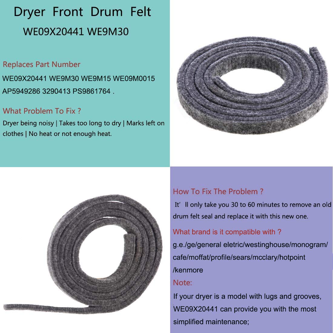 WE49X20697 Dryer Bearing Repair Kit compatible with ge Dryer includes Top Front Bearing WE3M26 replacement for WE12M29 WE09X20441 PS960316 WE1M1067 WE1M504 WE1M1067